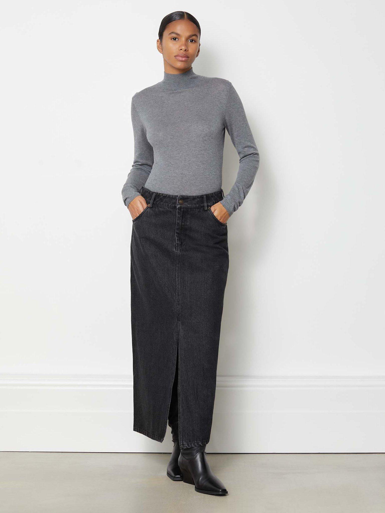 Albaray Cotton Denim Midi Skirt Black