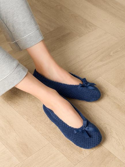 totes Terry Popcorn Ballet Slippers - view 2, Navy