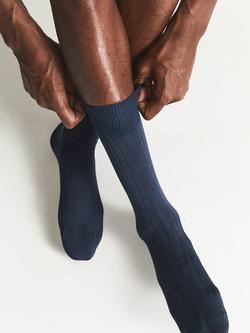 Reiss Fela Cotton Blend Ribbed Socks, Blue - view 2, Blue