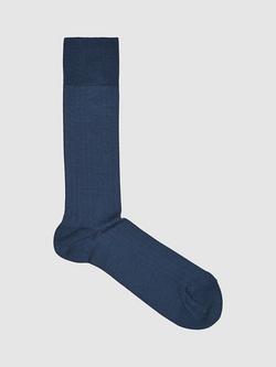 Reiss Fela Cotton Blend Ribbed Socks, Blue, Blue