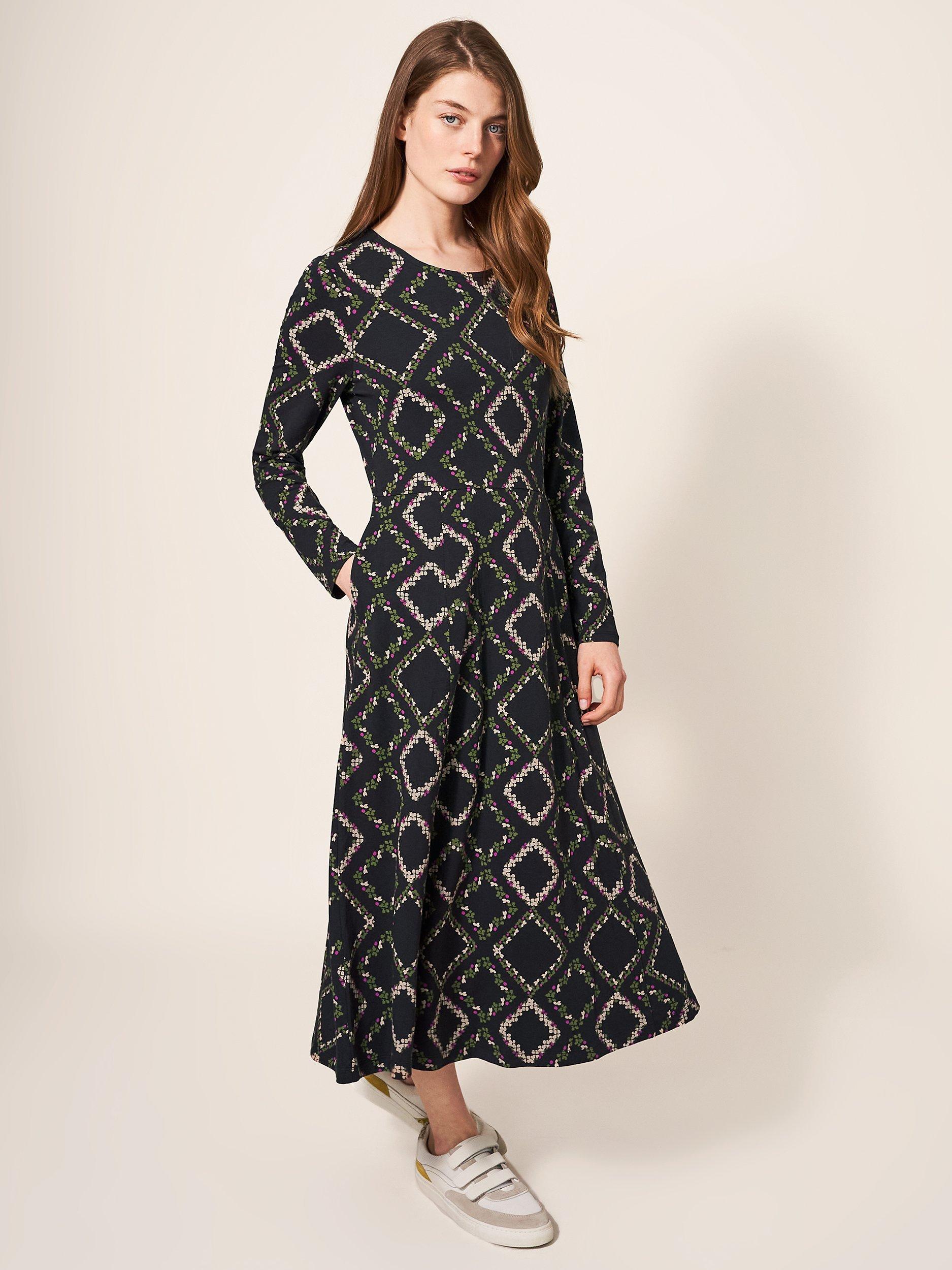 White Stuff Madeline Jersey Dress, Black/Multi
