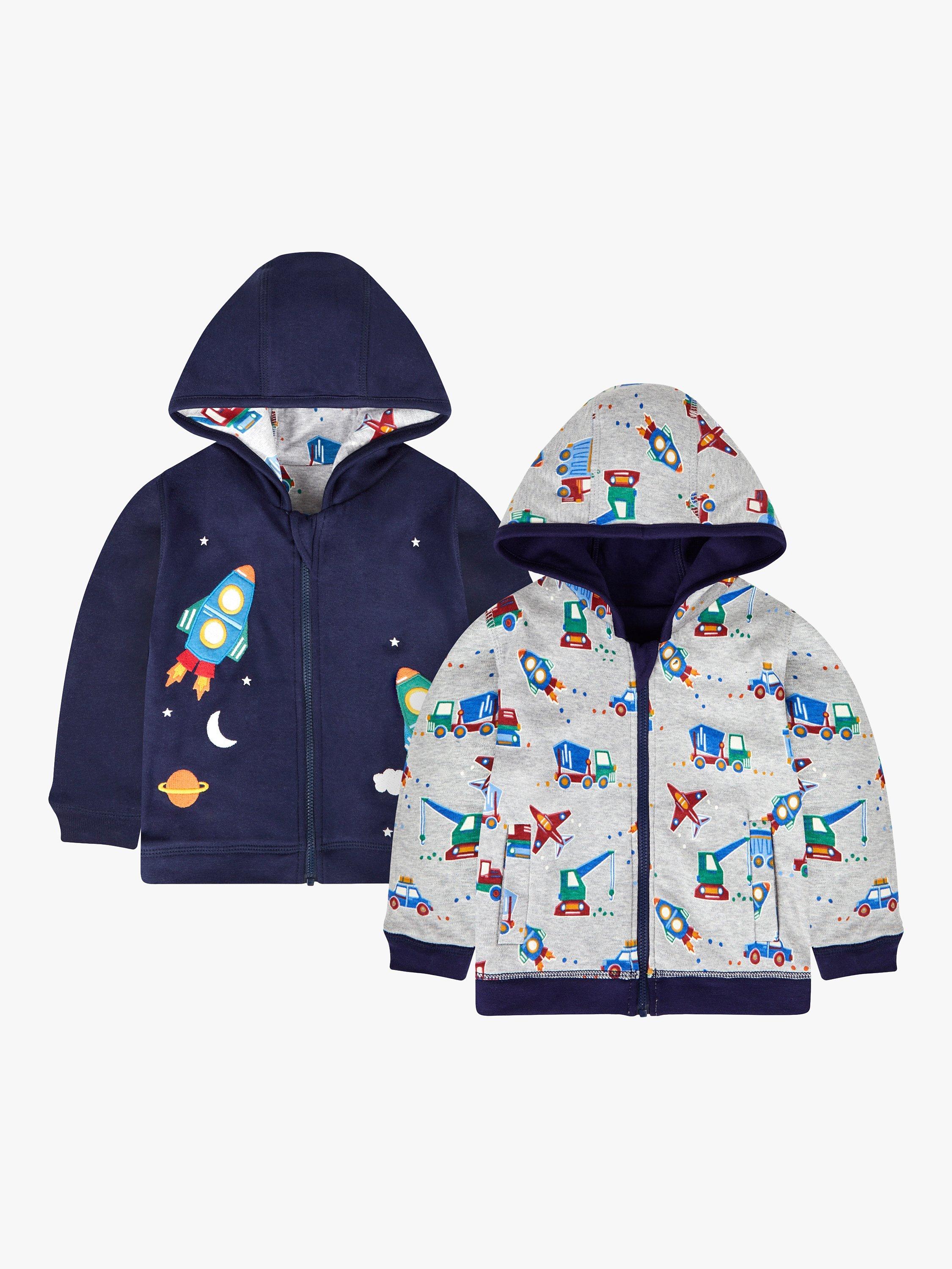 JoJo Maman Bébé Baby Rocket Reversible Zip Through Hoodie, Navy/Multi