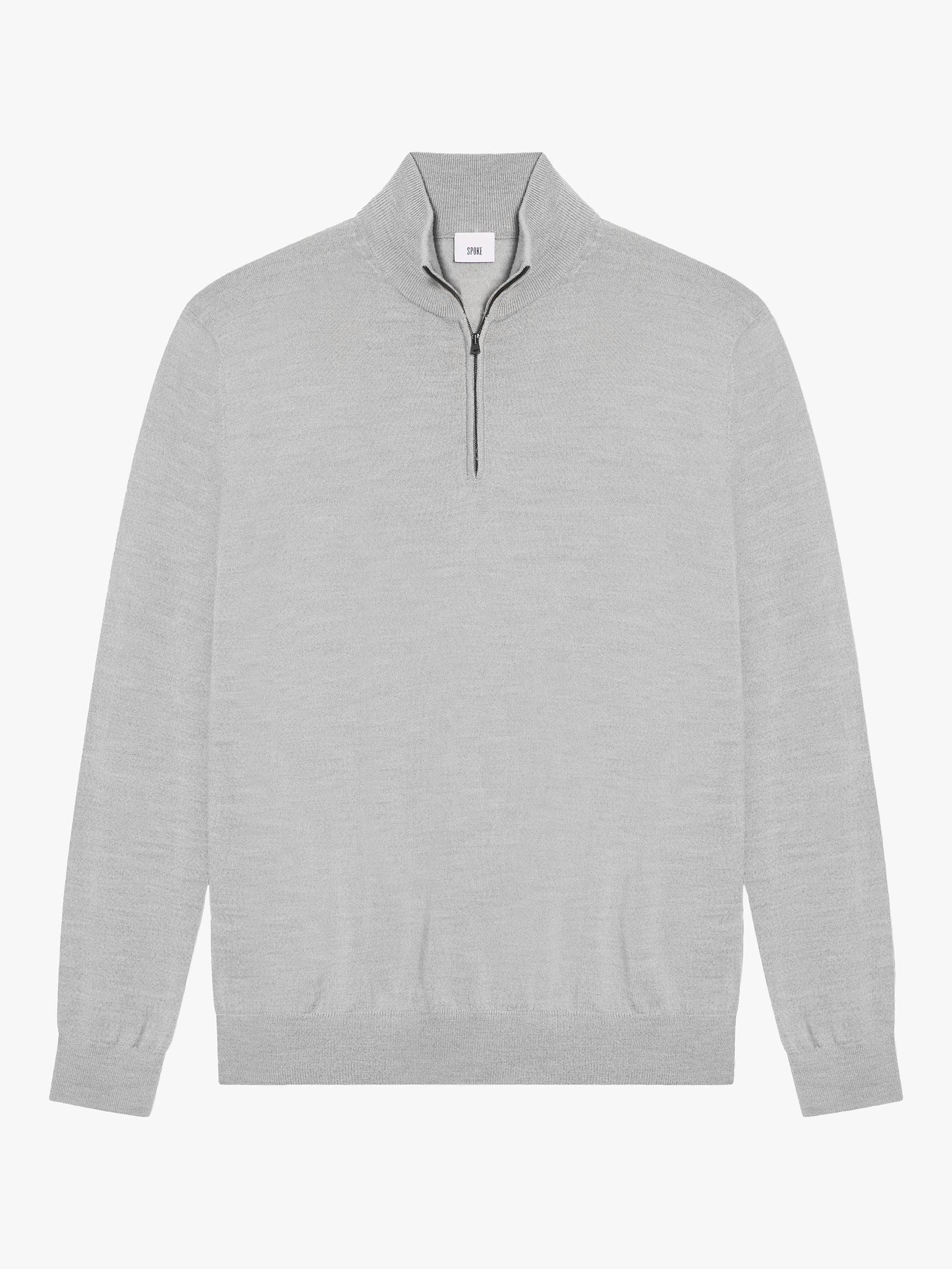 SPOKE Merino Half Zip Straight Jumper, Light Grey
