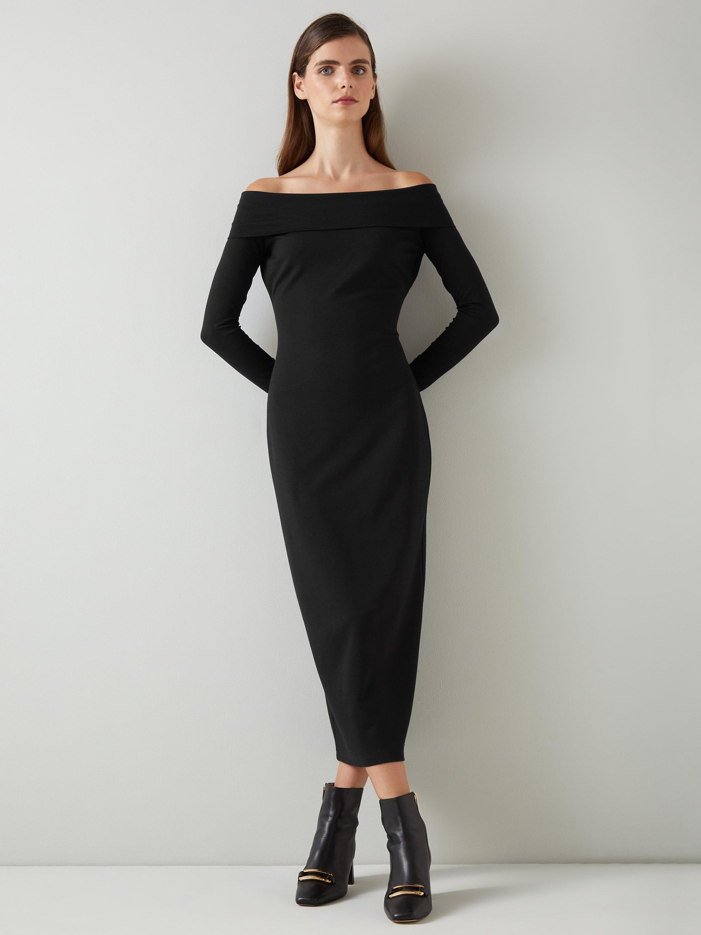 L.K.Bennett Oda Jersey Bodycon Bardot Dress, Black