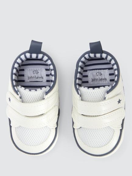 John Lewis Baby Star Trainer Booties, White - view 2, White