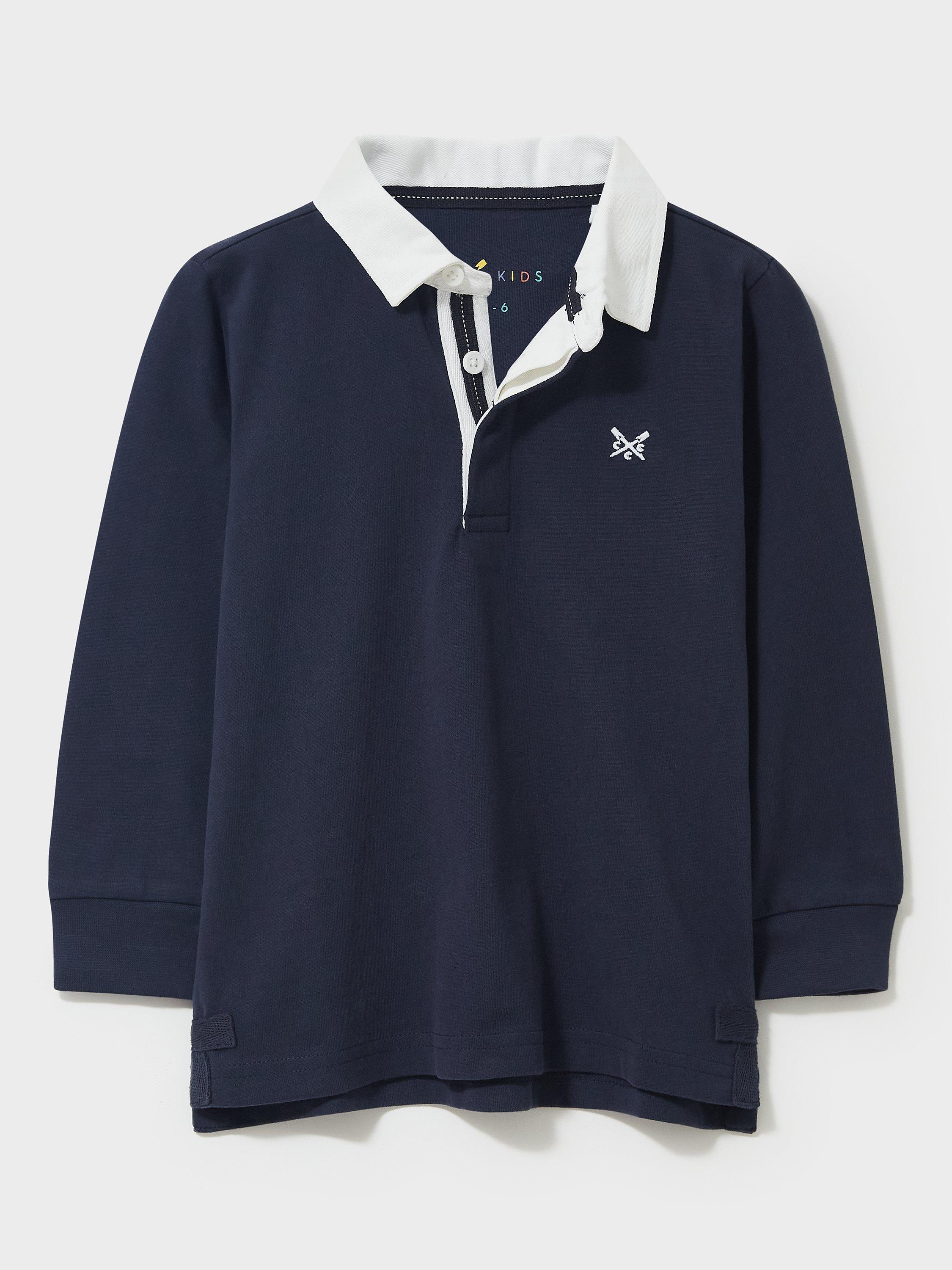 Product image 1 of 2, which shows Crew Clothing Heritage Rugby Shirt, Navy, 10-11 years