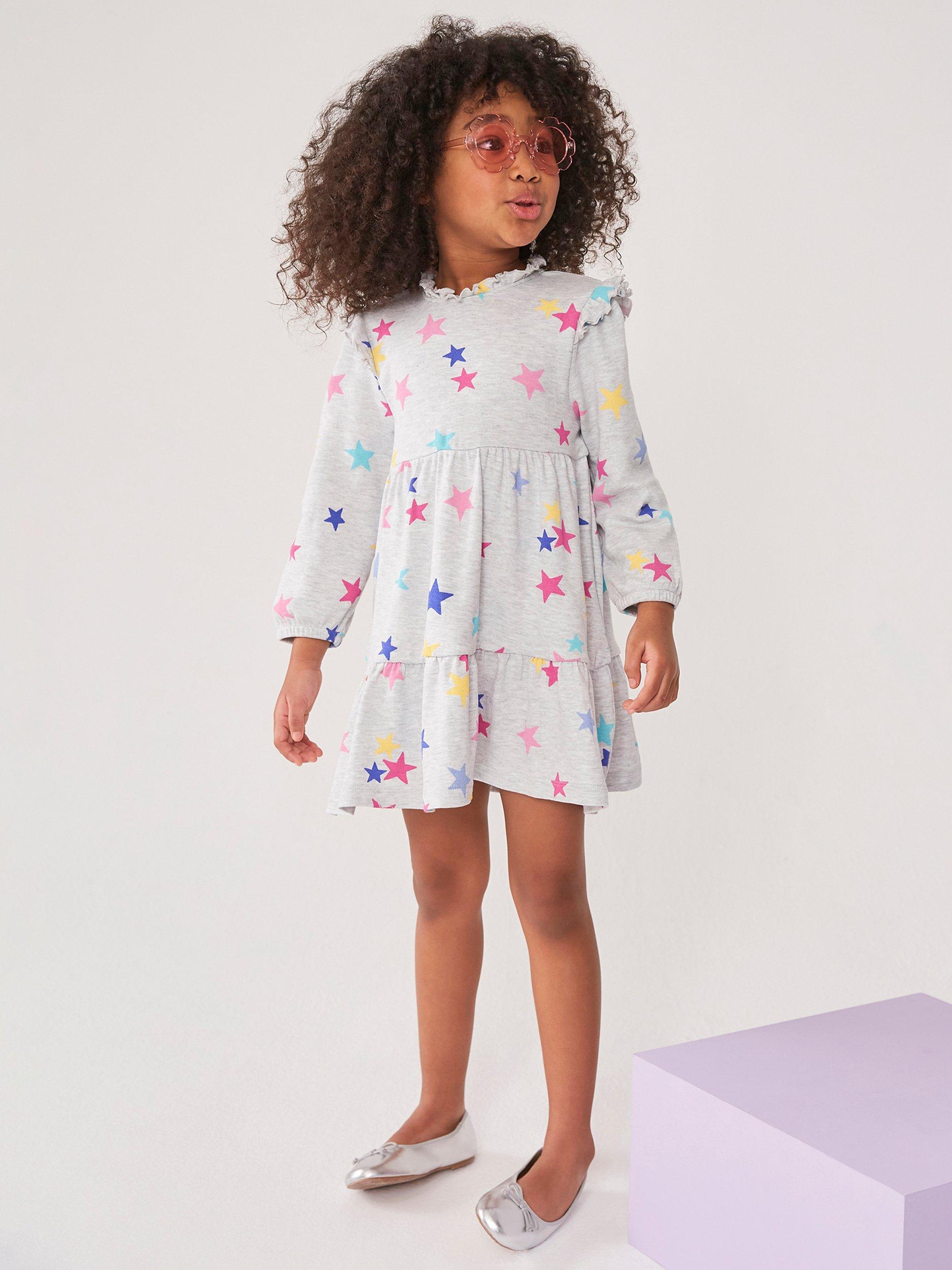 Crew Clothing Frill Neck Starburst Dress, Grey/Multi