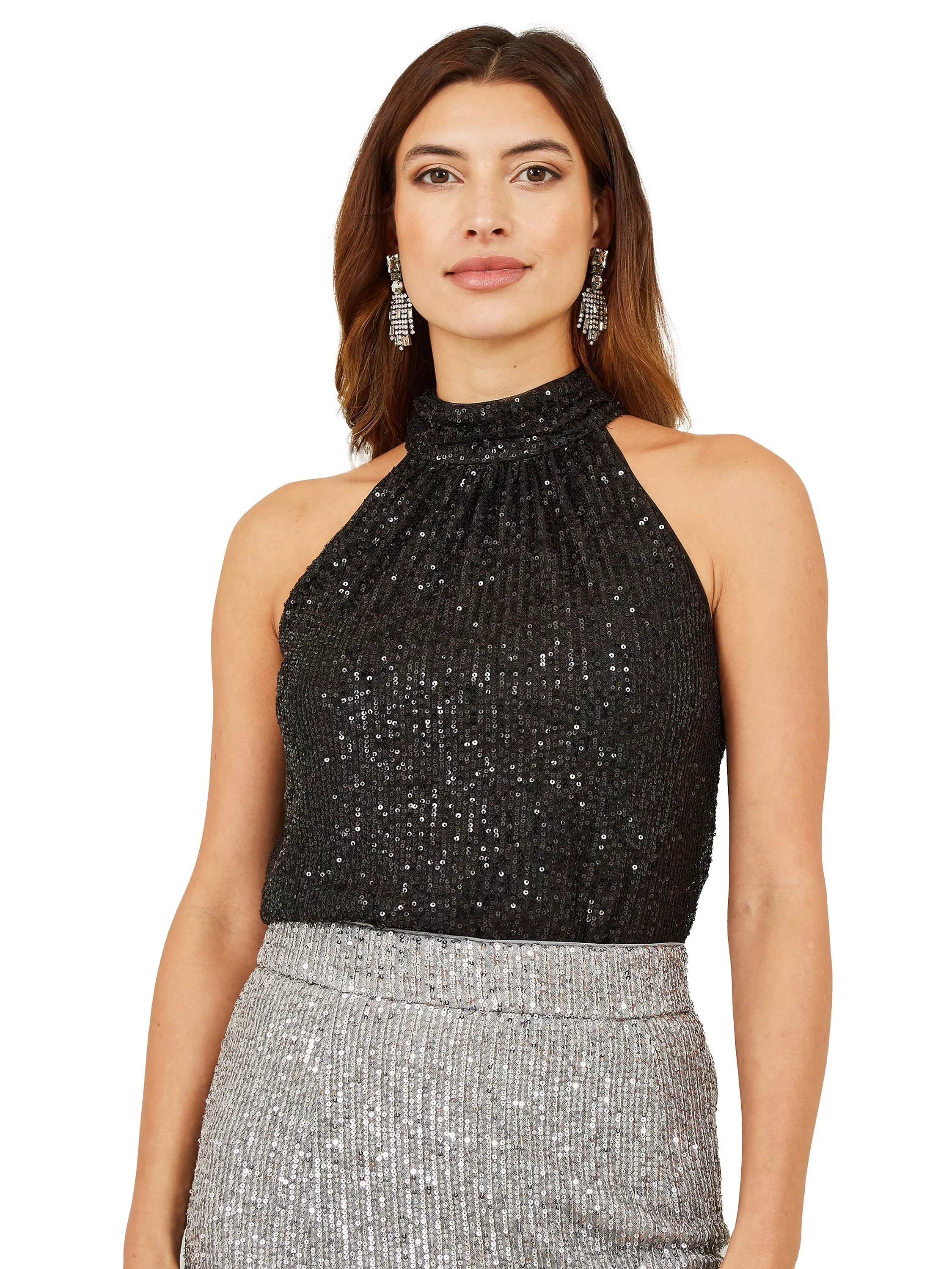 Mela London Sequin Halter Neck Top Black