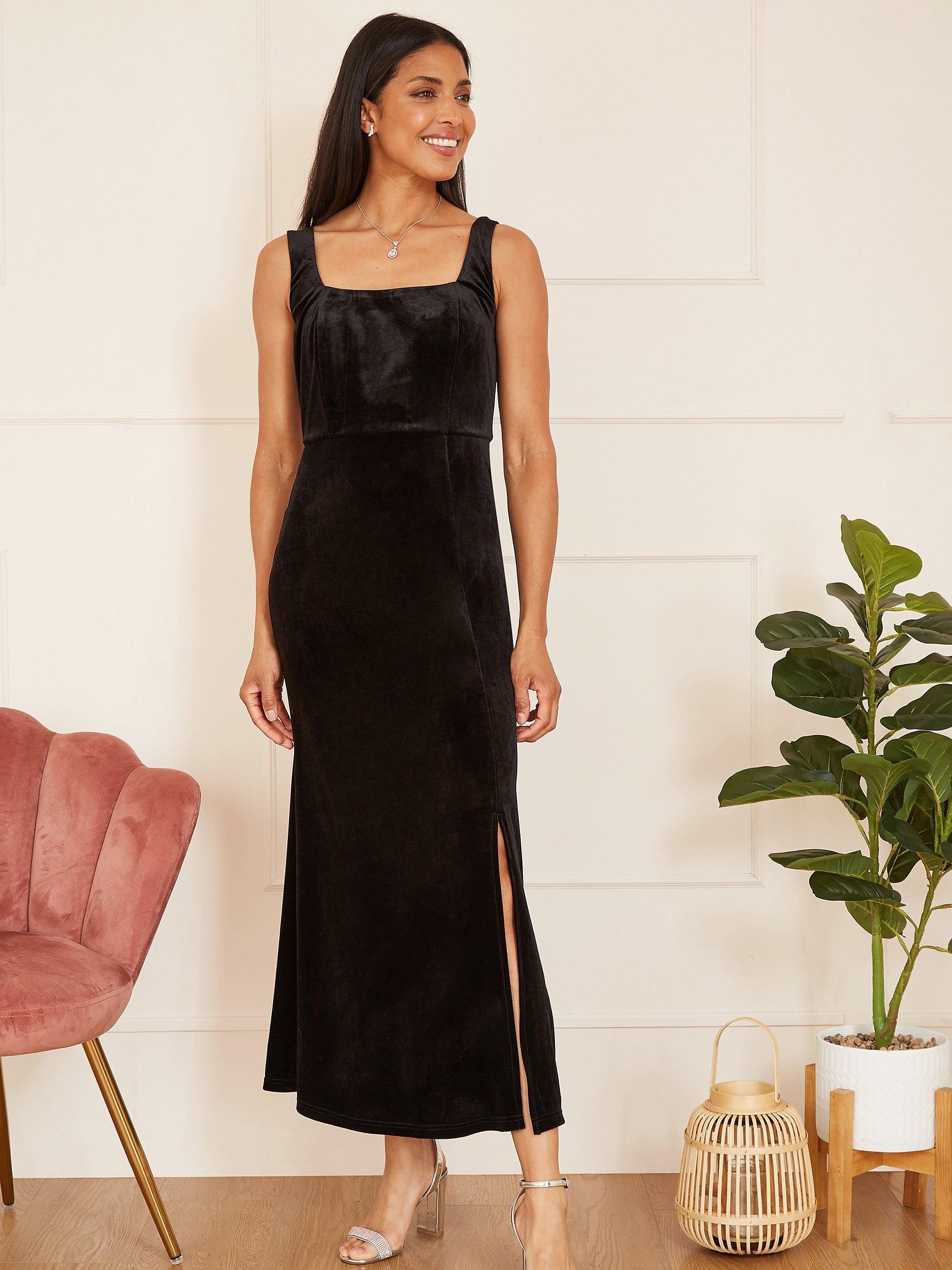 Yumi Velvet Fitted Midi Dress, Black