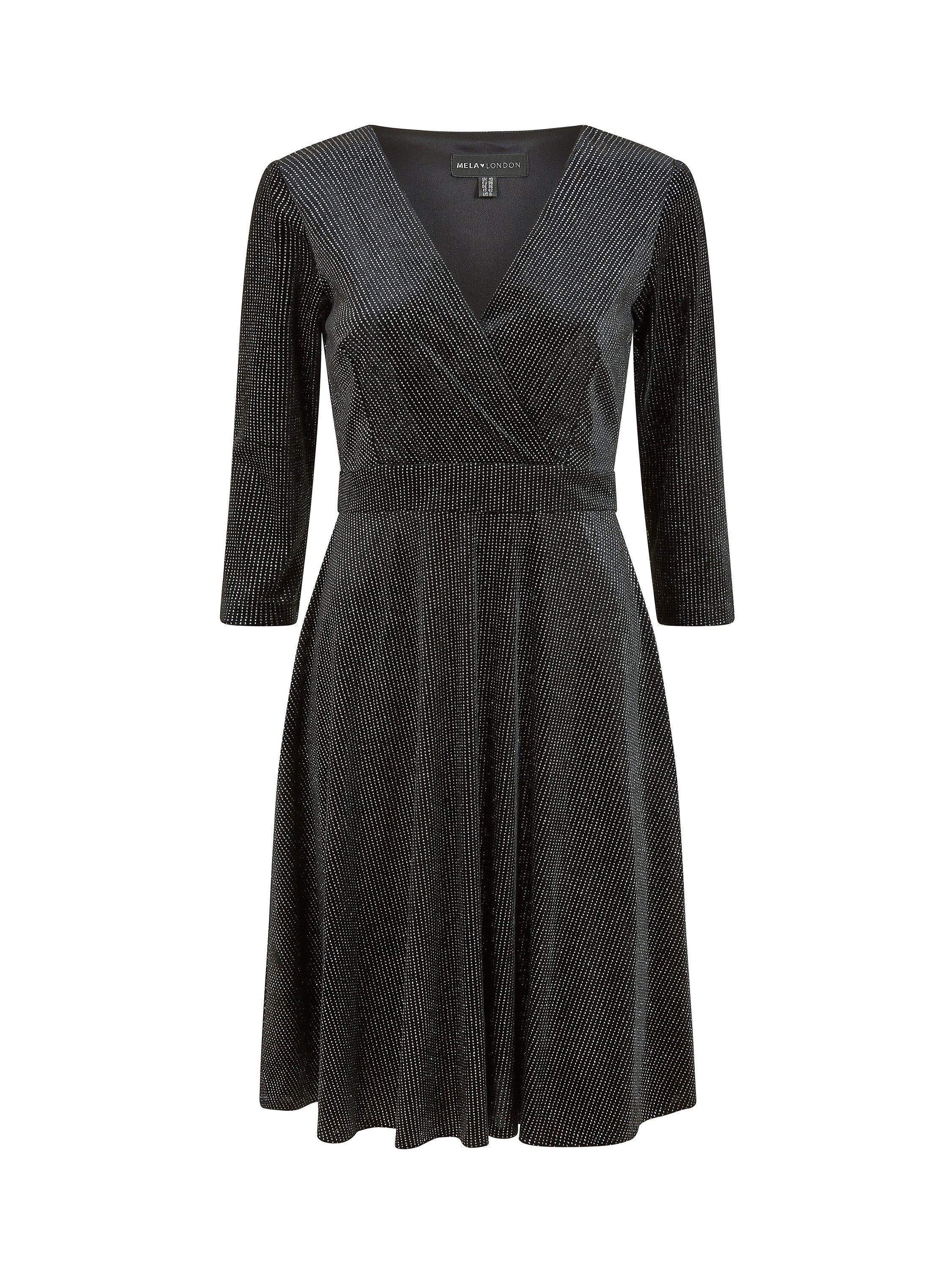 Product image 4 of 4, which shows Yumi Mela London Sparkle Long Sleeve Skater Dress, Black, 8
