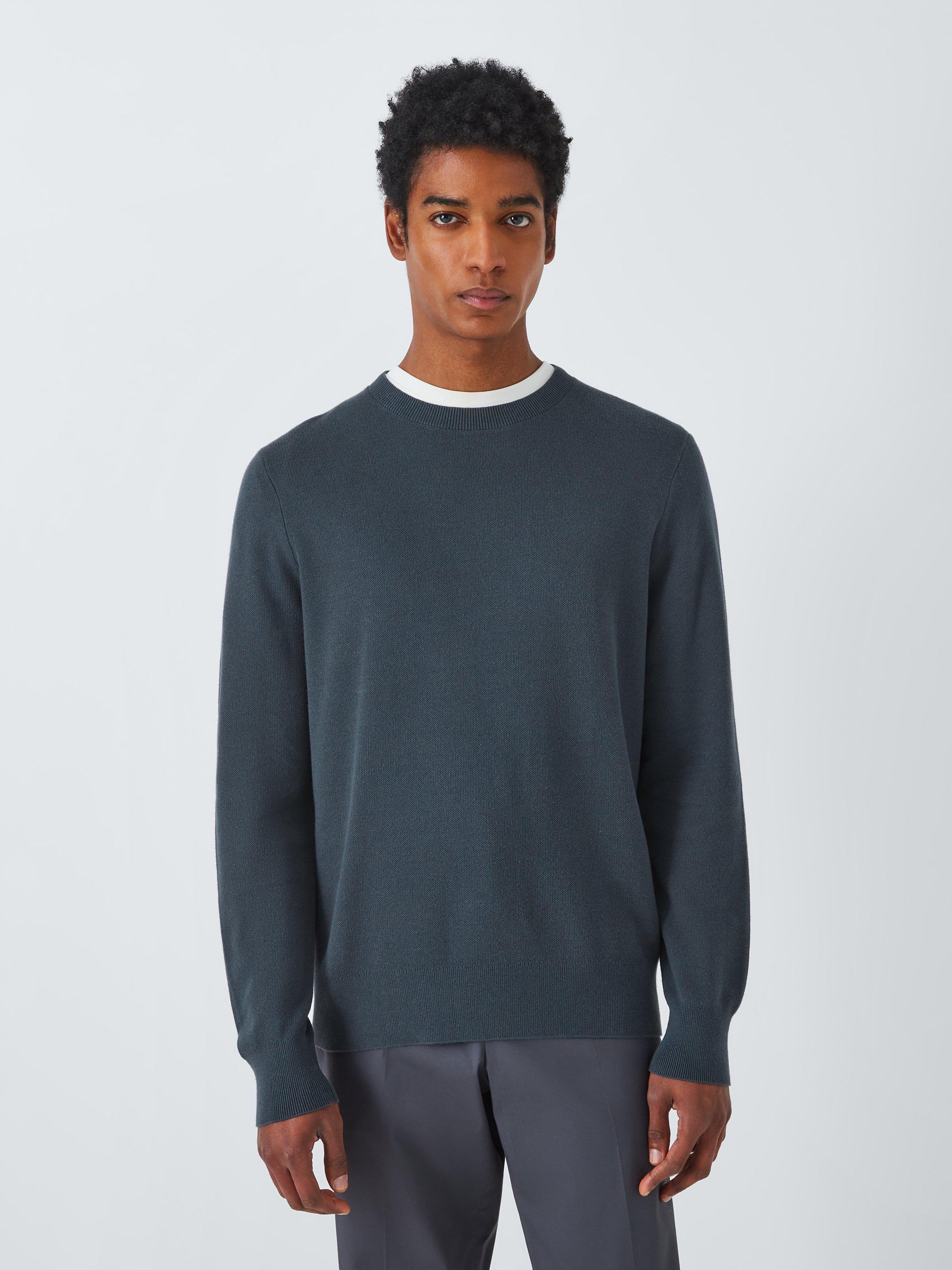 Kin Birdseye Cotton Crew Neck Knitted Jumper, Ombre Blue