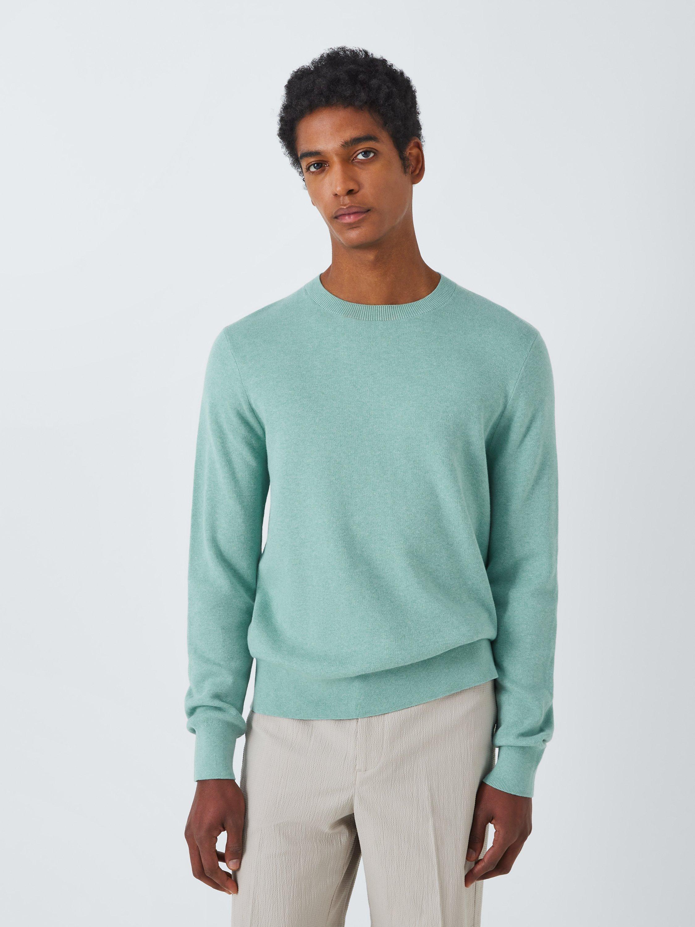 Kin Birdseye Cotton Crew Neck Knitted Jumper, Arctic