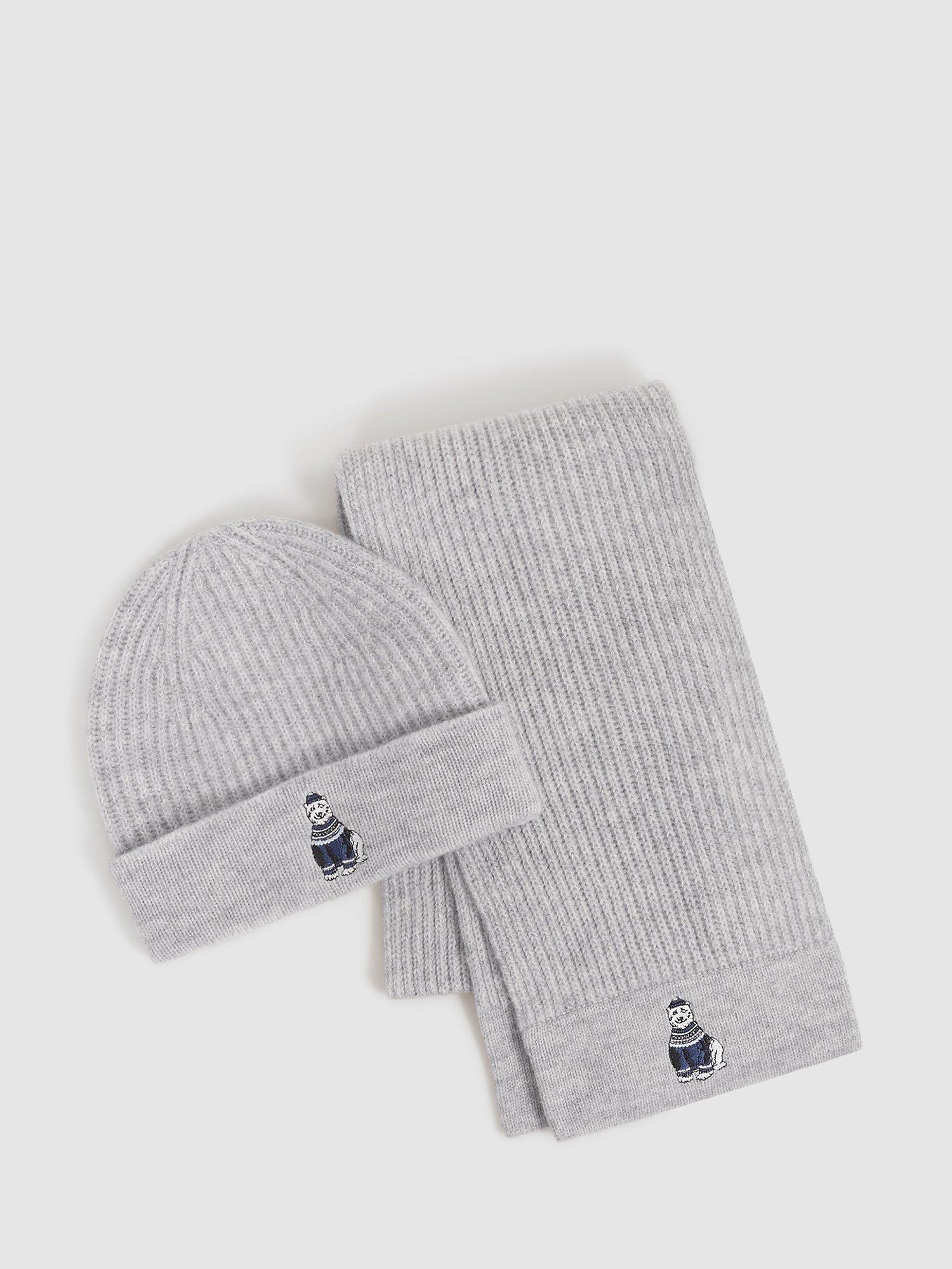 Reiss Kids' Talbert Wool Scarf & Hat Set, Soft Grey