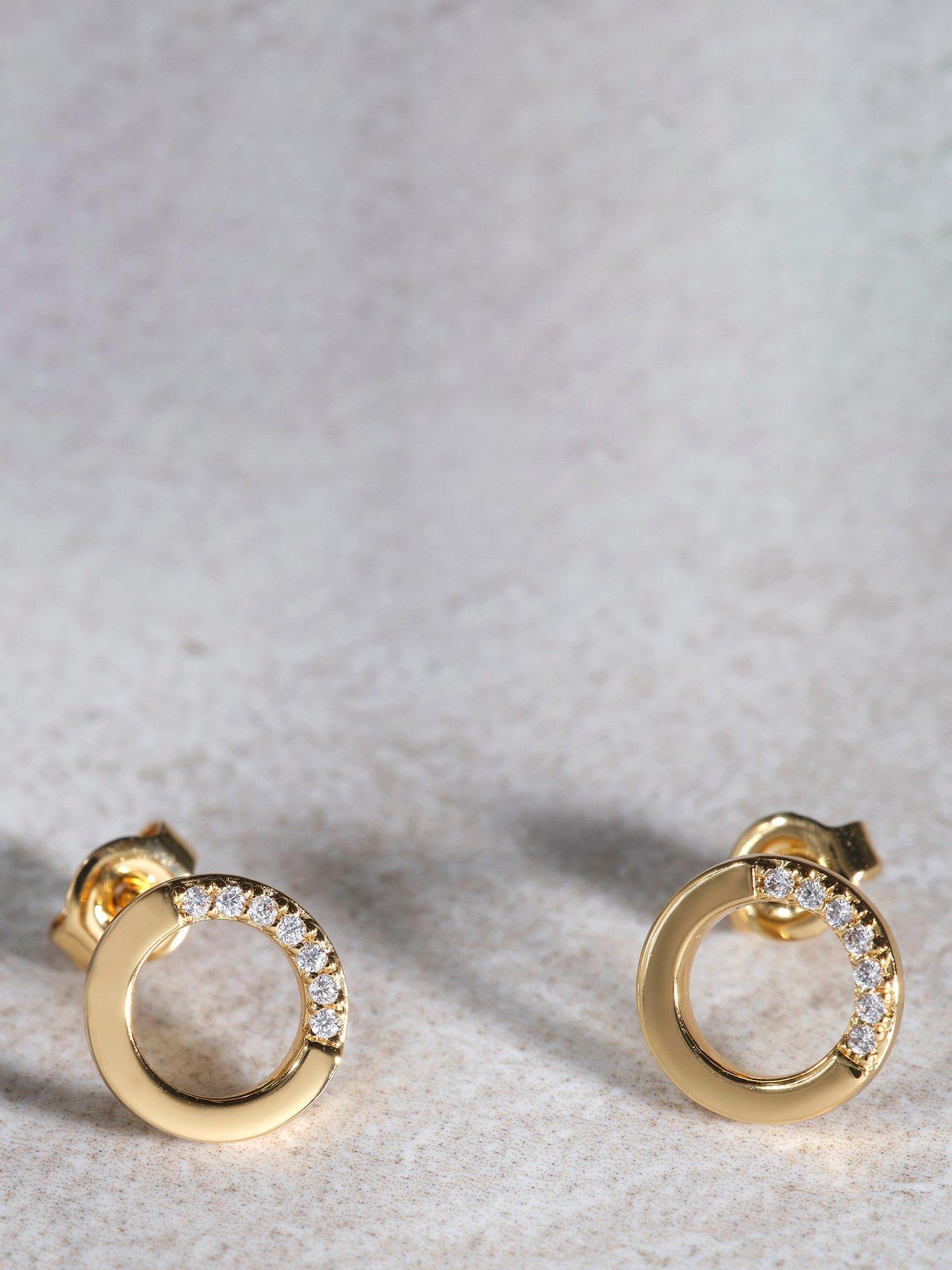Product image 1 of 3, which shows Mint Velvet Pave Crystal Circle Stud Earrings, Gold, One Size