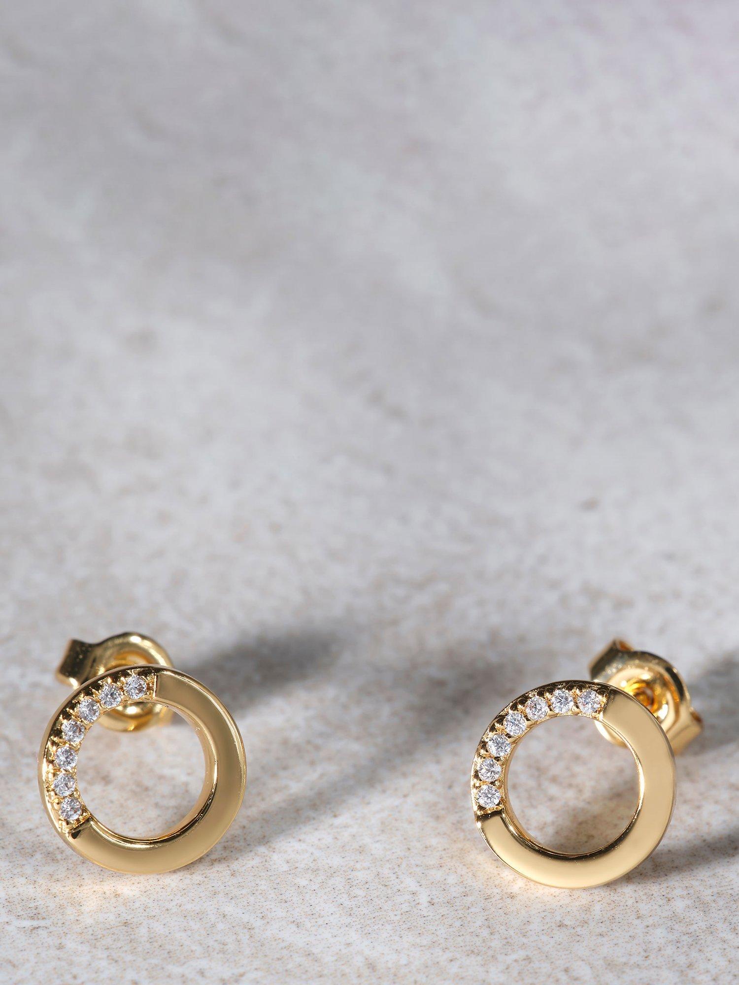 Product image 2 of 3, which shows Mint Velvet Pave Crystal Circle Stud Earrings, Gold, One Size