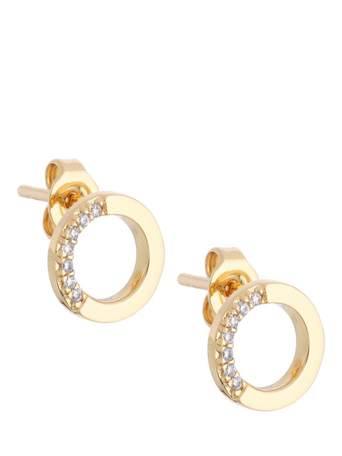 Product image 3 of 3, which shows Mint Velvet Pave Crystal Circle Stud Earrings, Gold, One Size