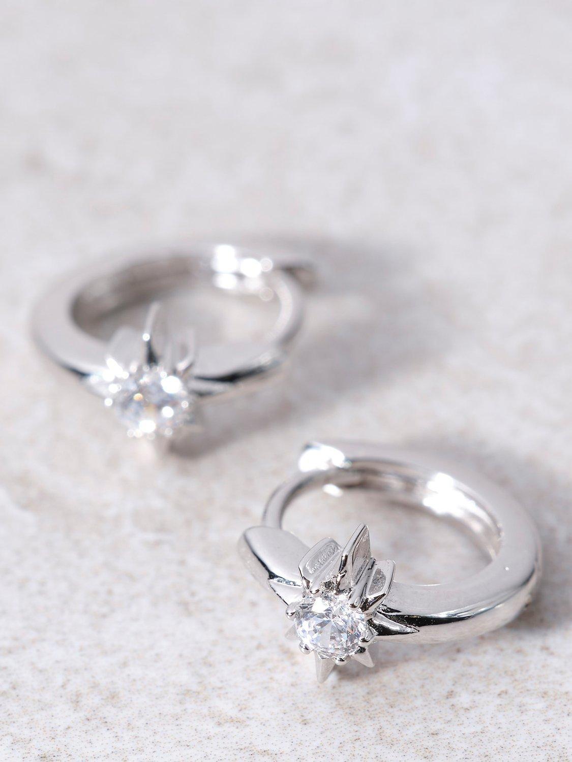 Mint Velvet Cubic Zirconia Star Huggie Earrings, Silver
