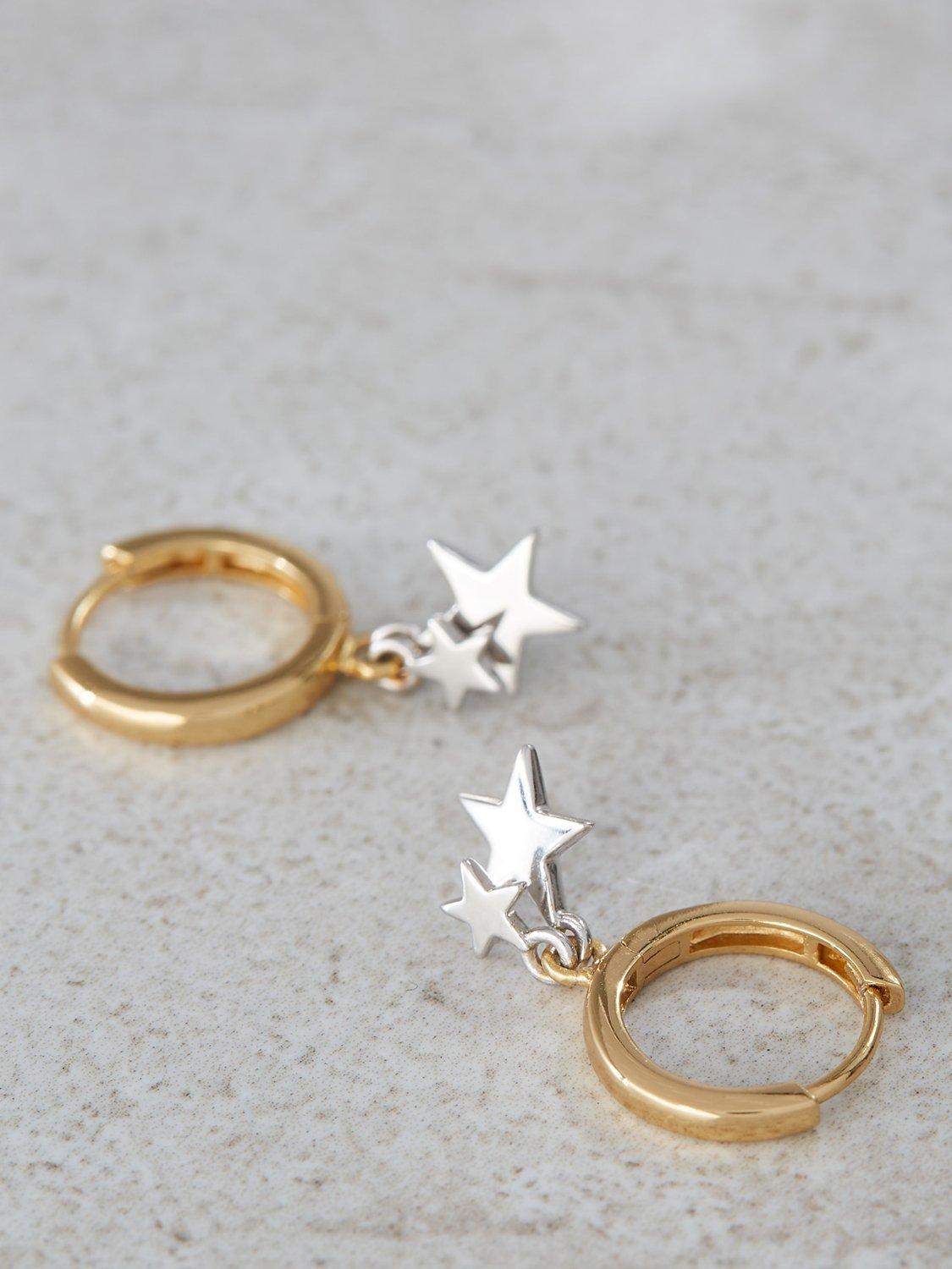 Mint Velvet Mixed Tone Star Drop Huggie Earrings, Gold/Silver