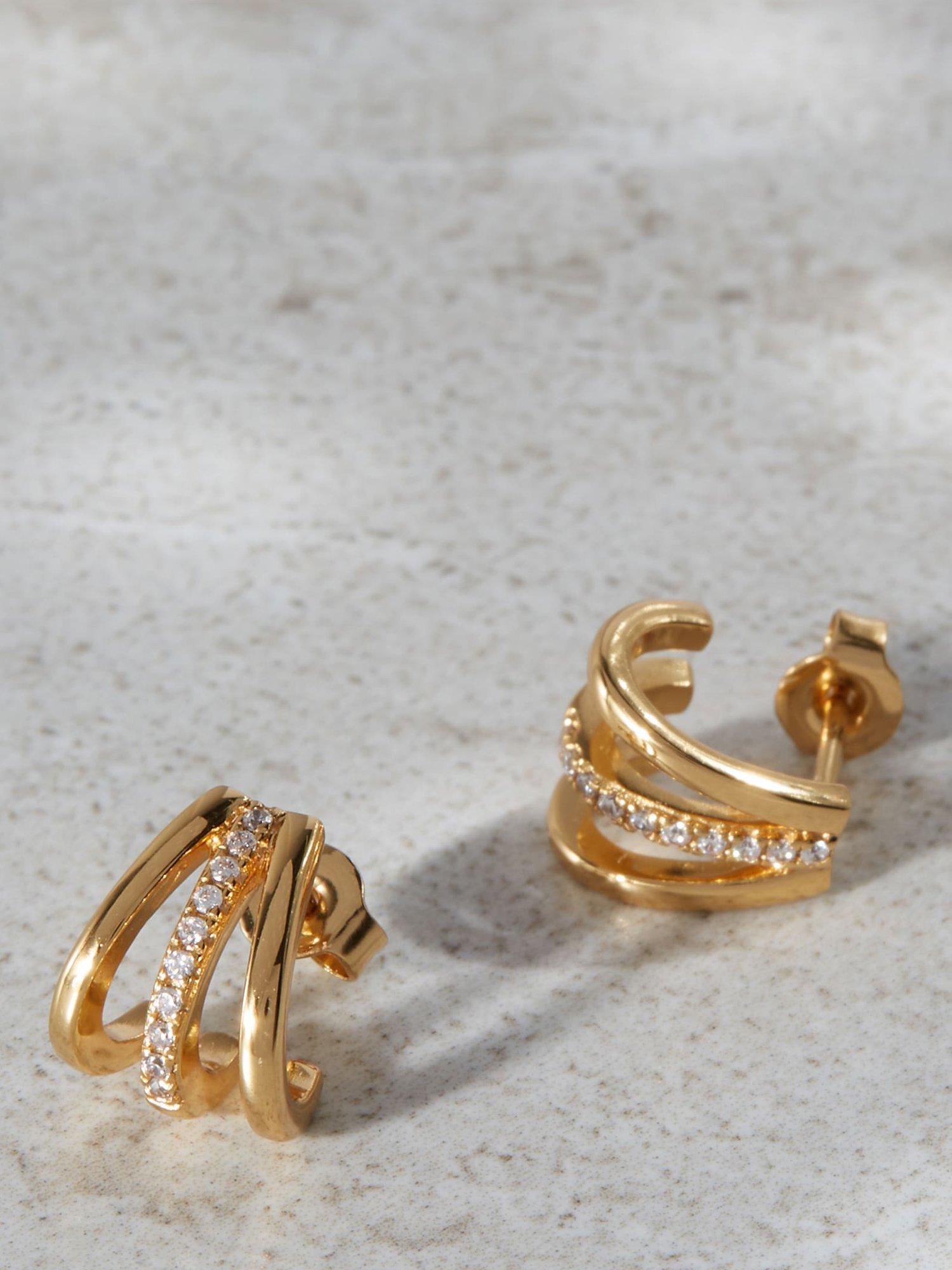Product image 1 of 3, which shows Mint Velvet Crystal Claw Earrings, Gold, One Size