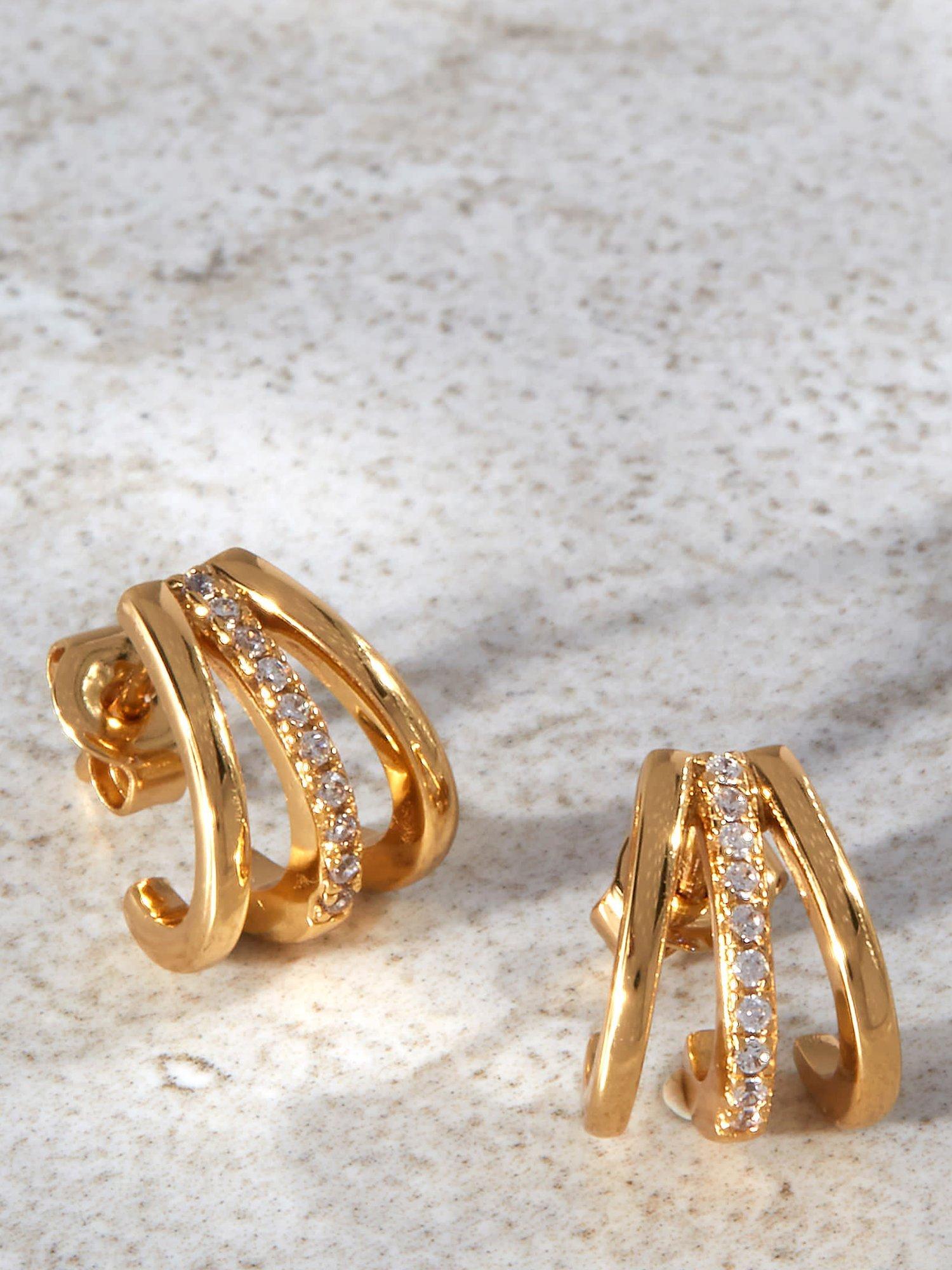 Product image 2 of 3, which shows Mint Velvet Crystal Claw Earrings, Gold, One Size