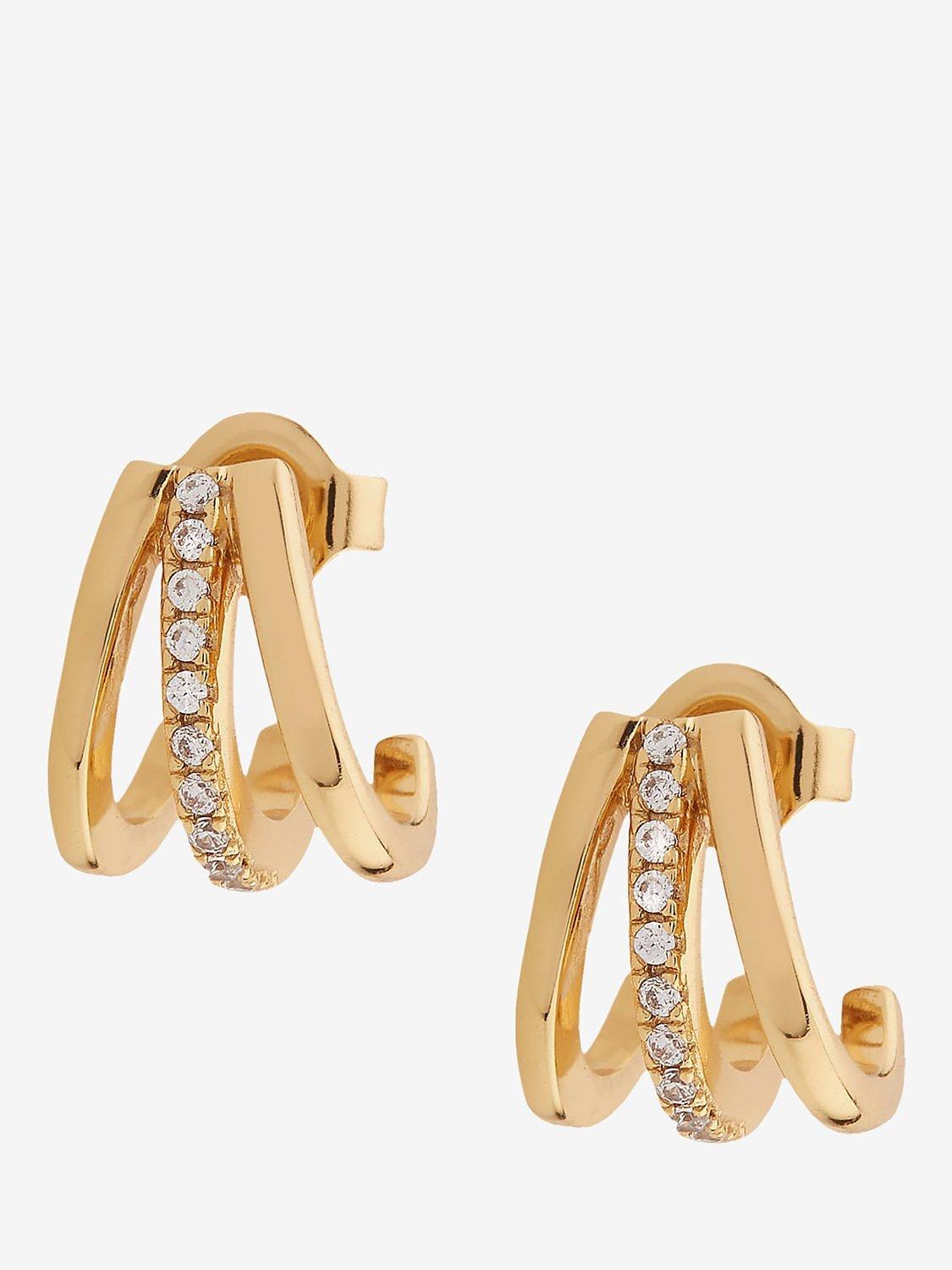 Product image 3 of 3, which shows Mint Velvet Crystal Claw Earrings, Gold, One Size