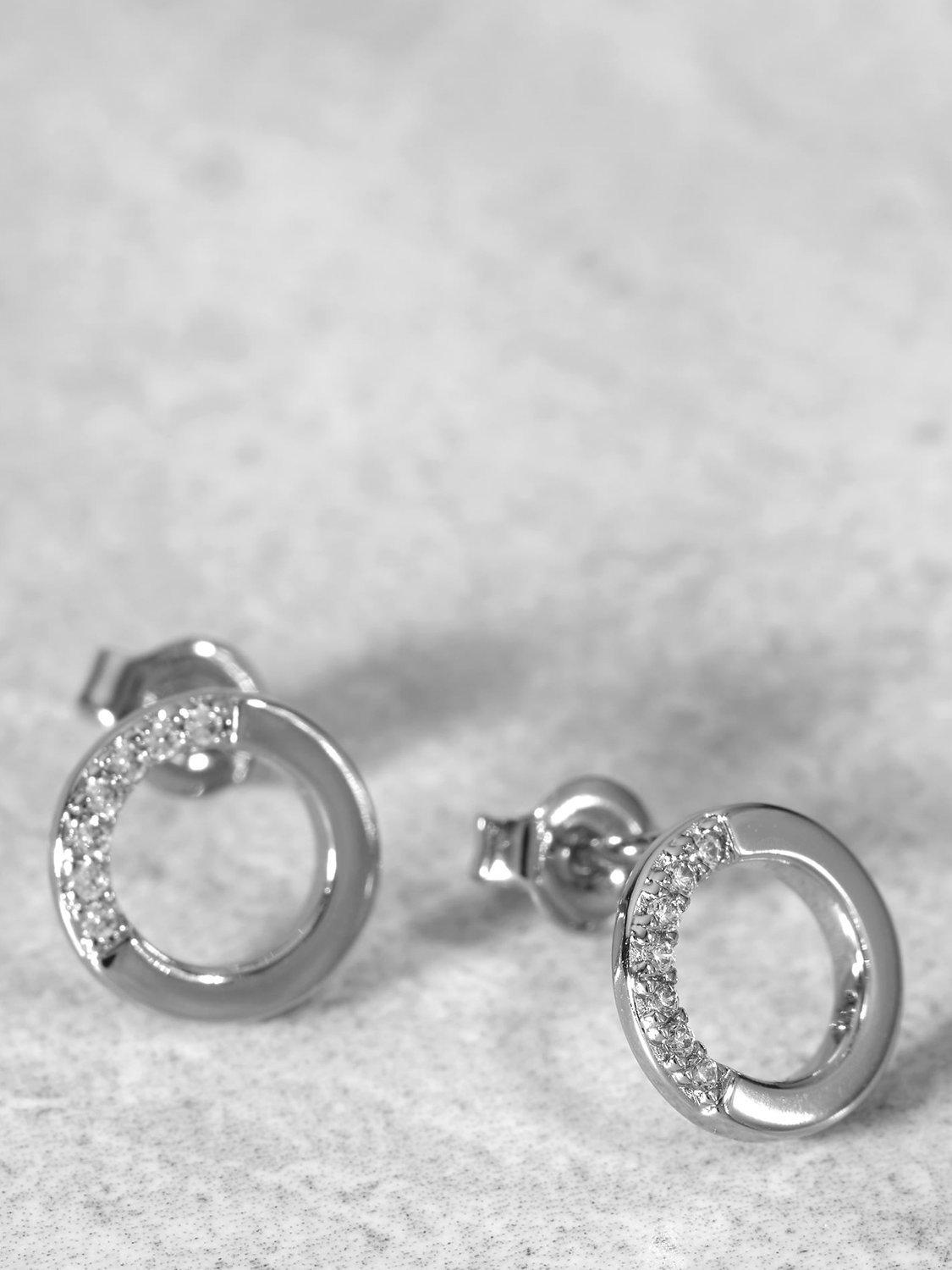 Product image 1 of 2, which shows Mint Velvet Cubic Zirconia Open Circle Stud Earrings, Silver, One Size