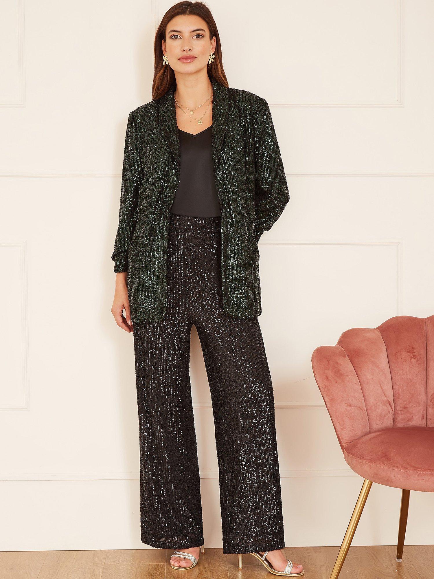 Yumi Sequin Blazer, Dark Green, 16
