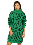 Yumi Animal Roll Neck Knitted Dress, Green/Multi