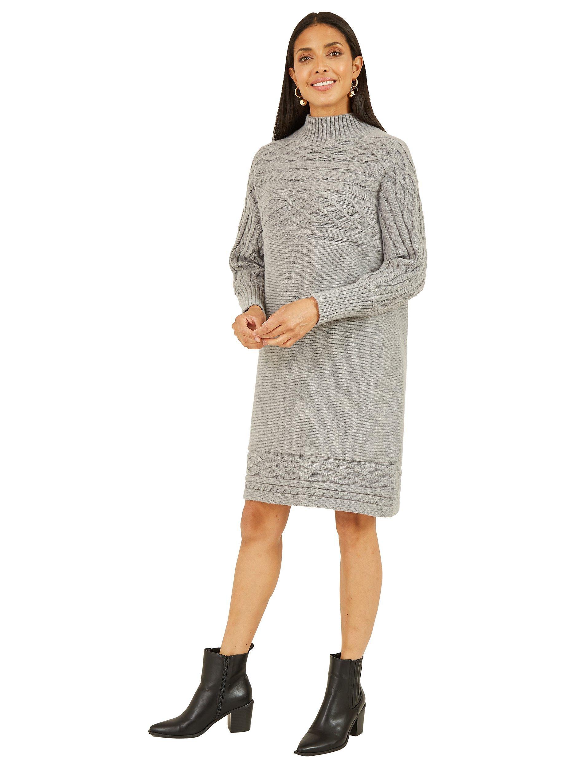 Yumi Cable Knit Tunic Dress, Grey
