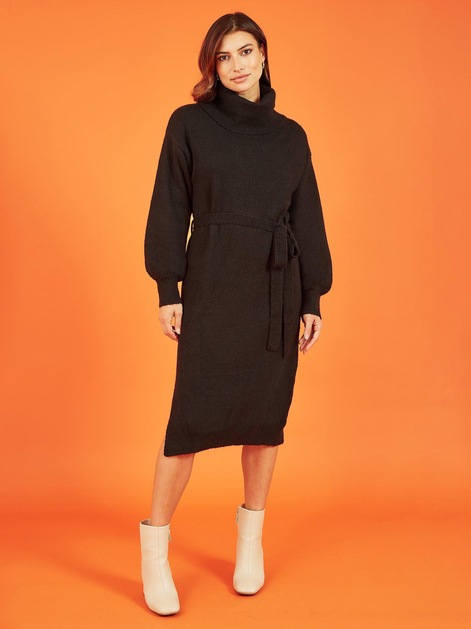 Yumi Roll Neck Jumper Dress Black