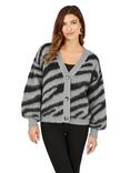 Yumi Zebra Print Intarsia Cardigan, Grey, Grey