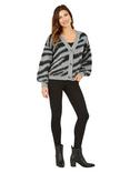 Yumi Zebra Print Intarsia Cardigan, Grey, Grey