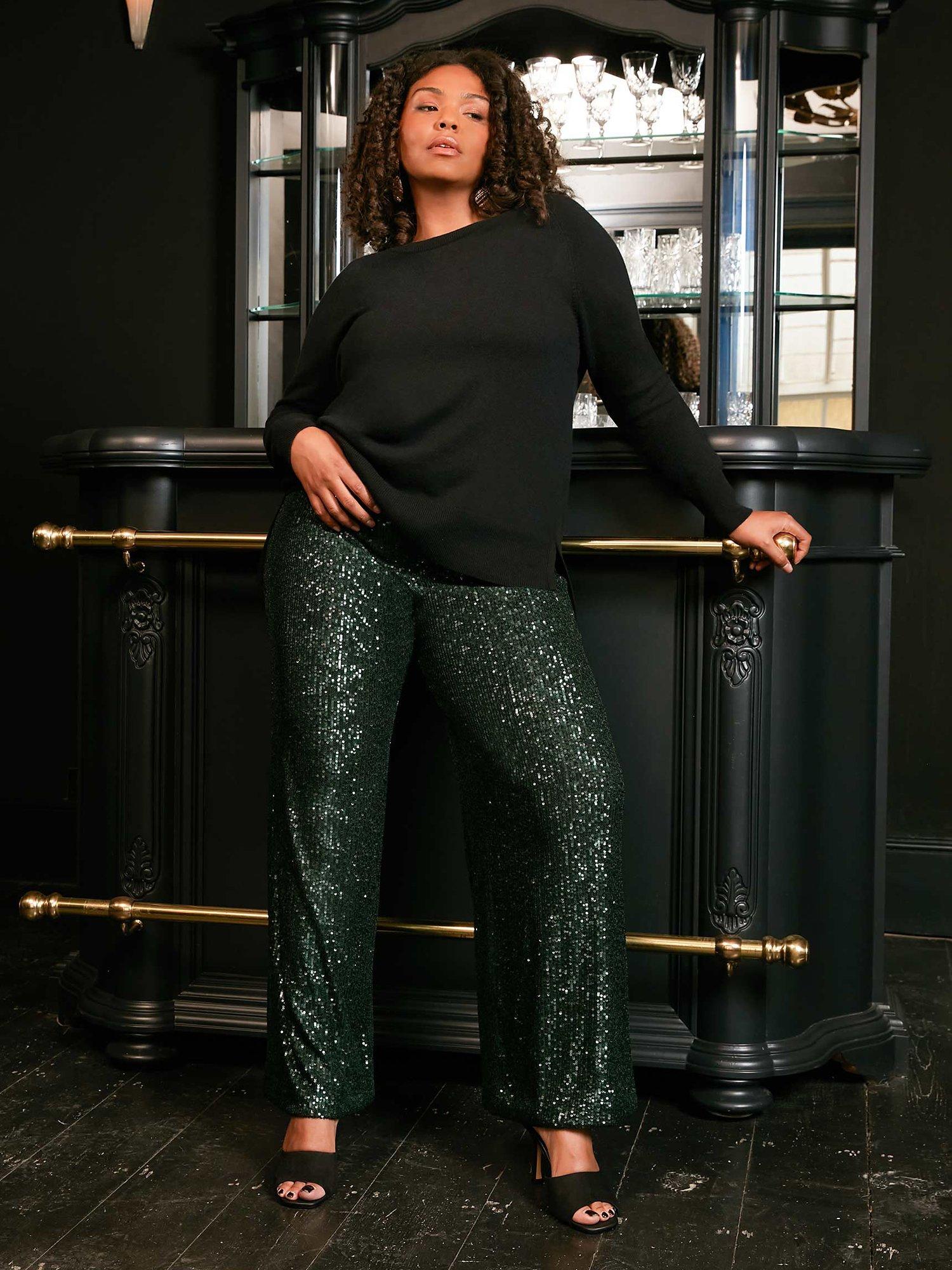 Live Unlimited Curve Sequin Trousers Green