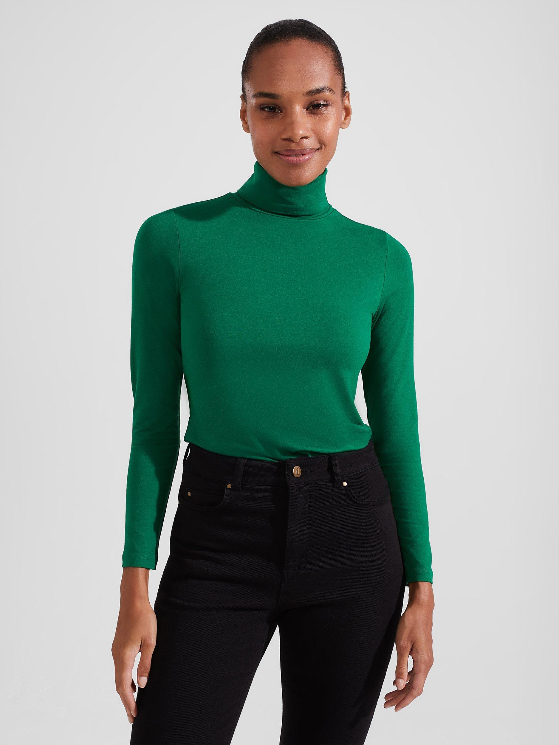 Hobbs Mischa Roll Neck Jersey Top, Cadmium Green