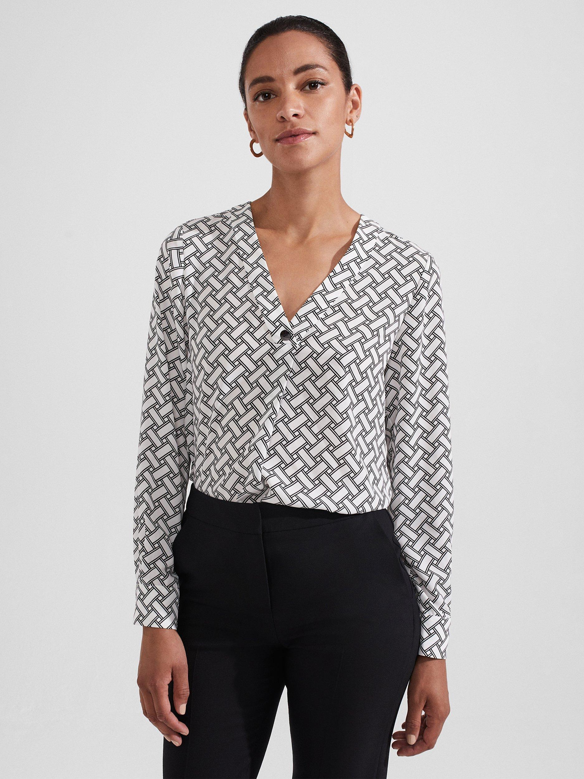 Hobbs Nelle Geometric Print Blouse, Ivory/Black