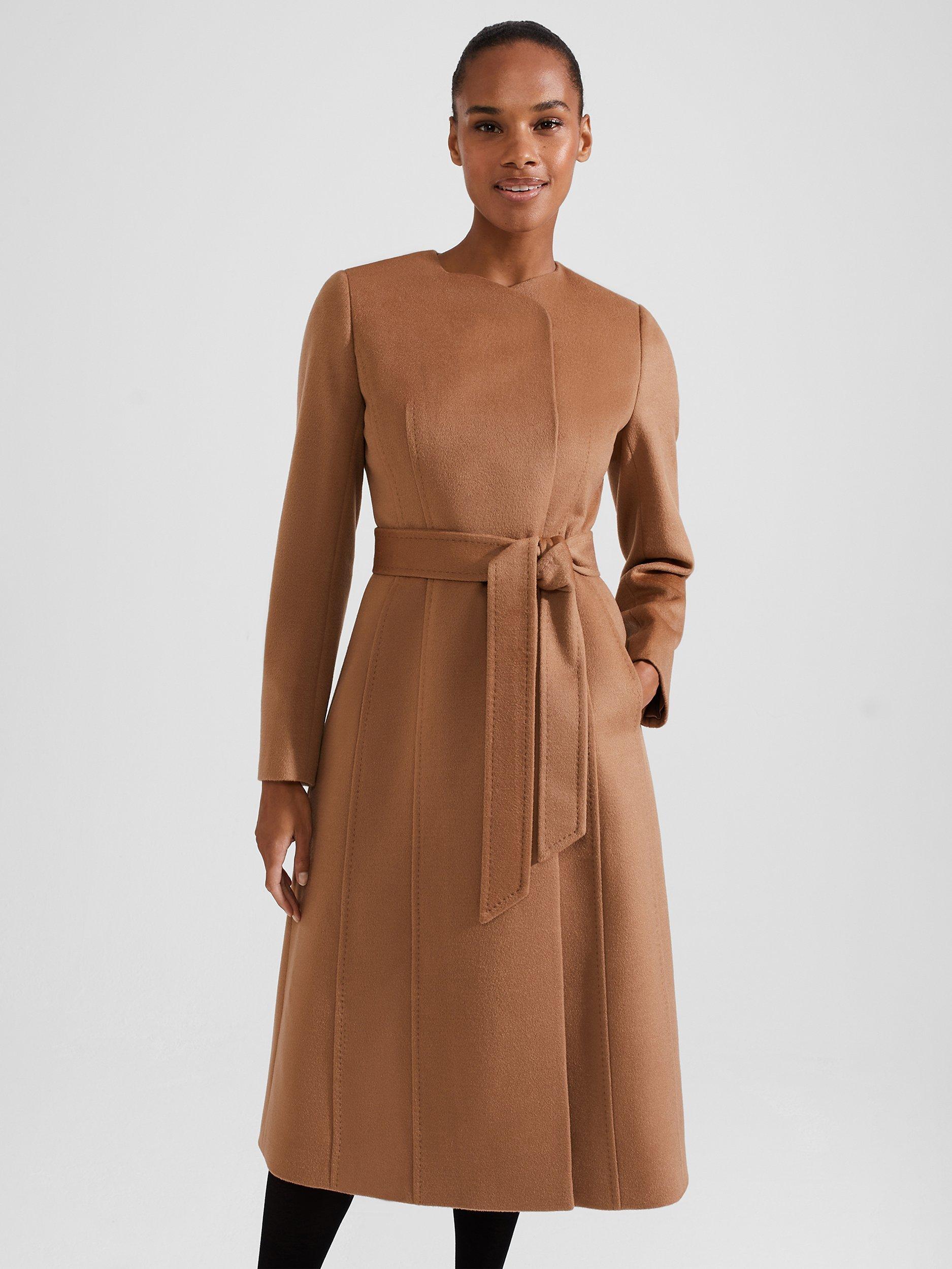 Hobbs Davina Wool Fit Flare Belted Coat Camel