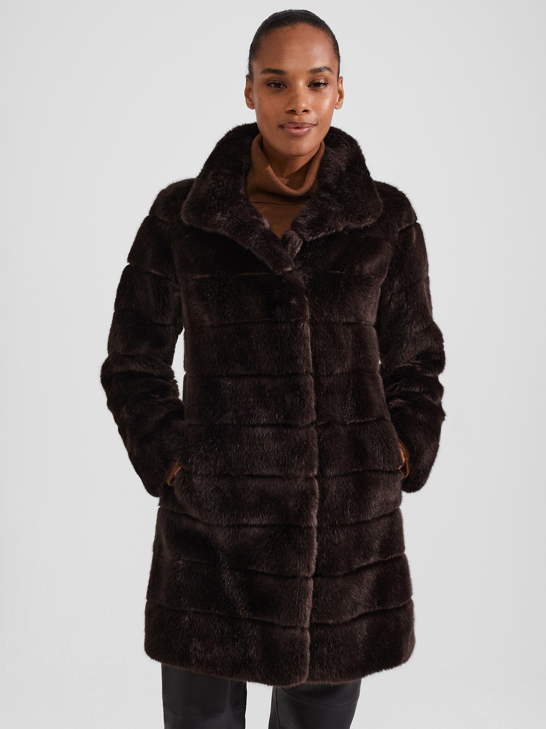 Hobbs Faux Fur Ros Coat Chocolate