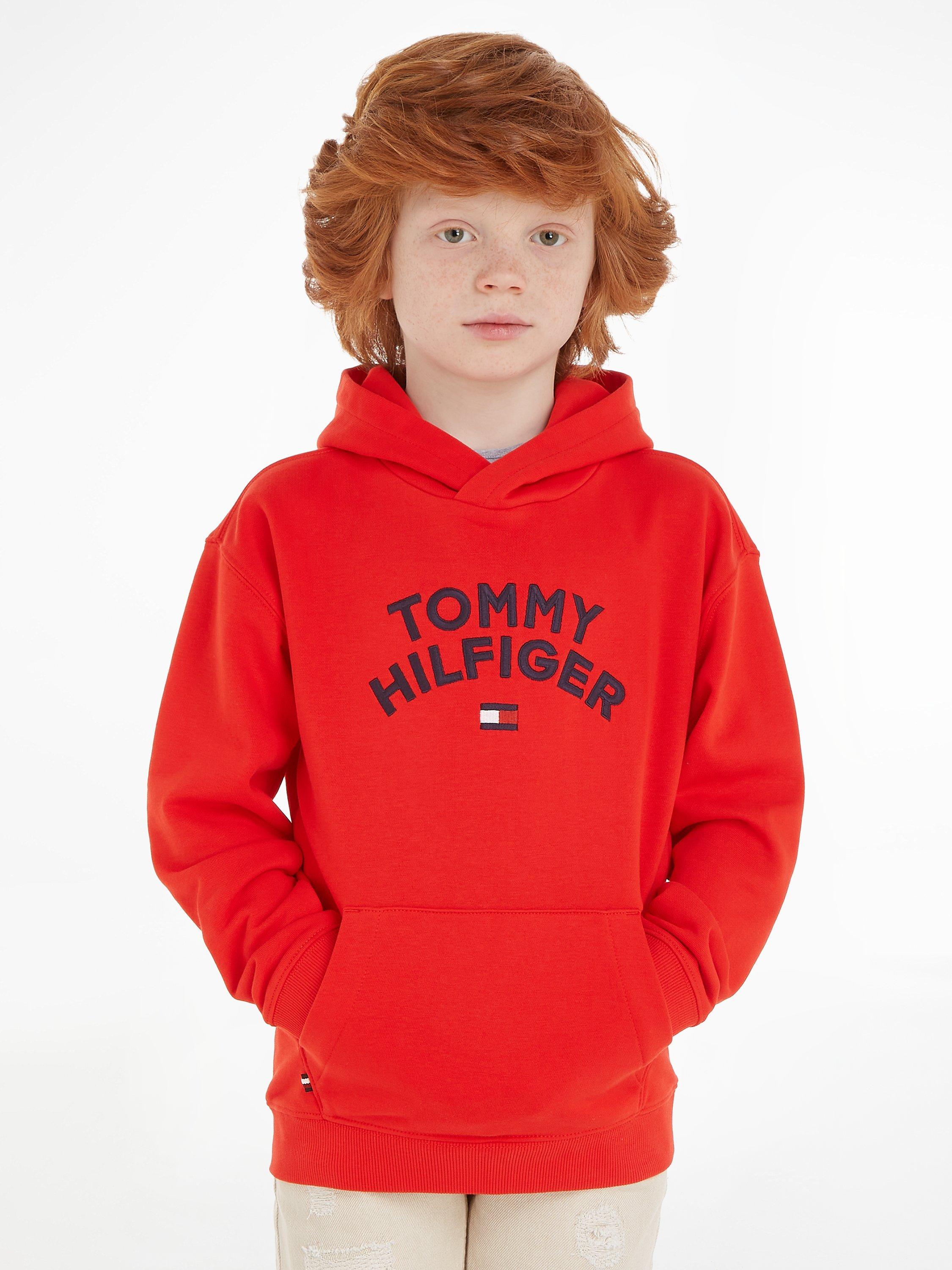 Tommy Hilfiger Kids' Tommy Flag Logo Hoodie, Red Scarlet