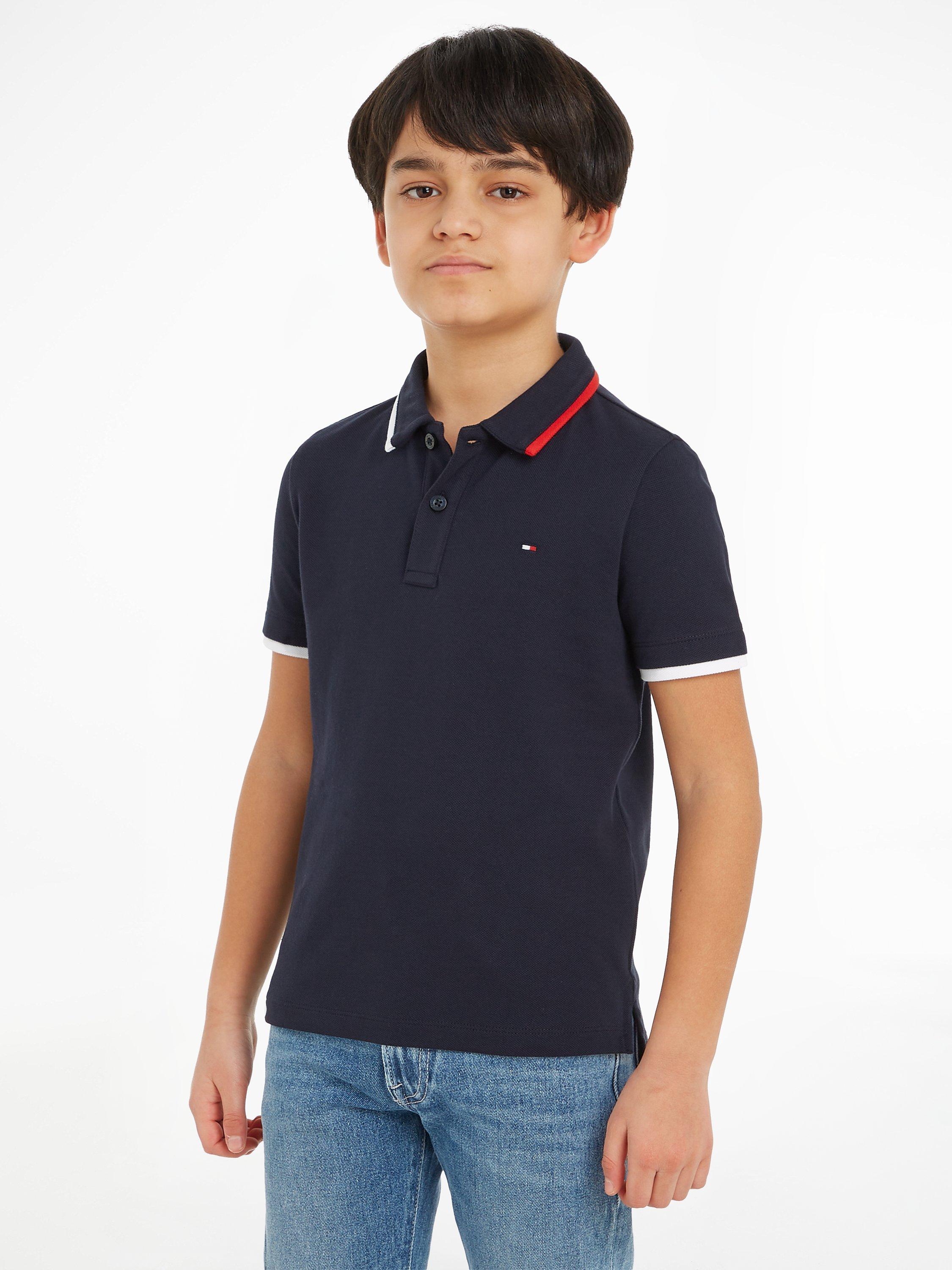 Tommy Hilfiger Kids' Flag Tipping Logo Short Sleeve Polo Shirt, Desert Sky