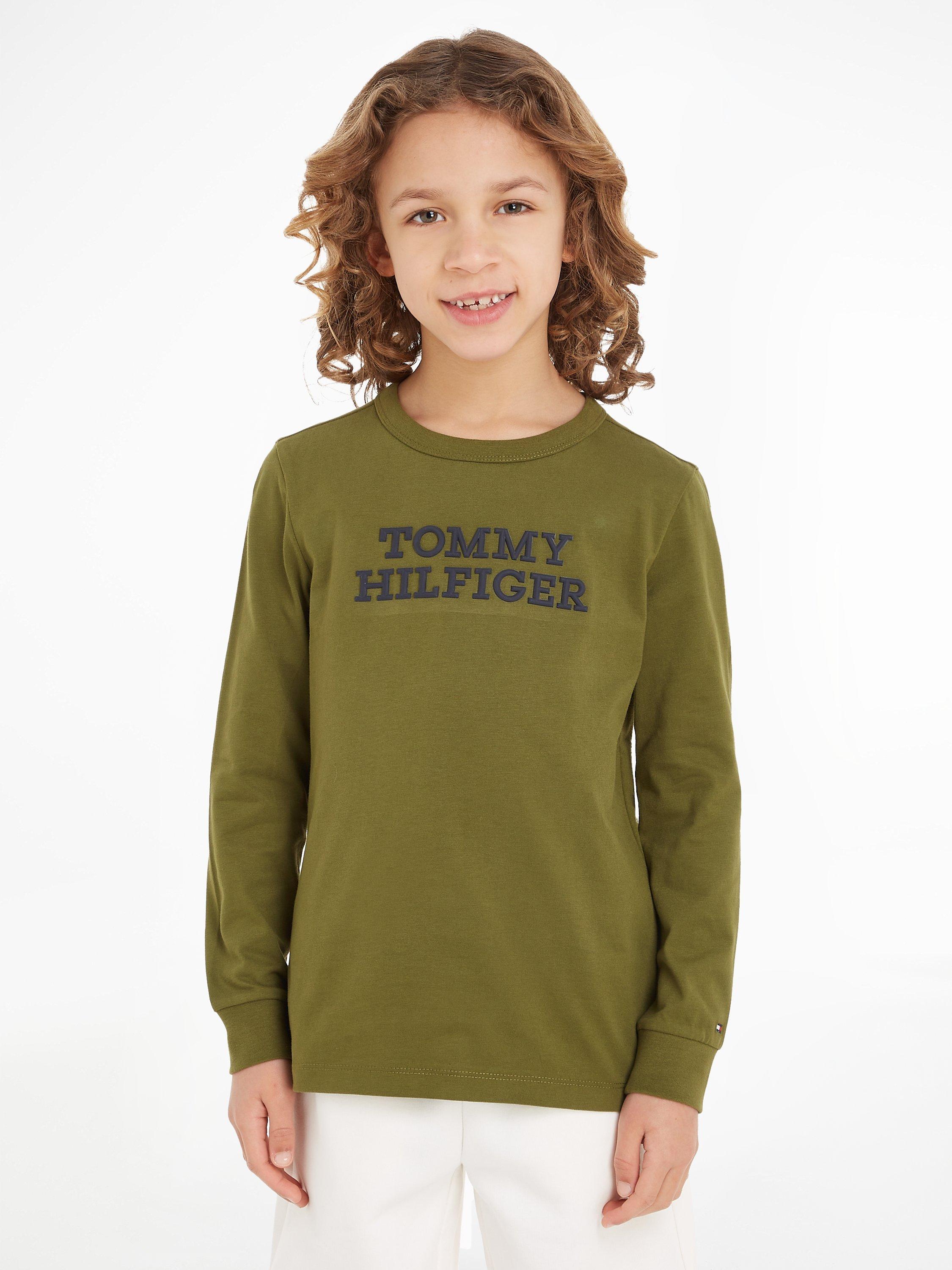 Tommy Hilfiger Kids' Raised Logo Long Sleeve T-Shirt, Putting Green