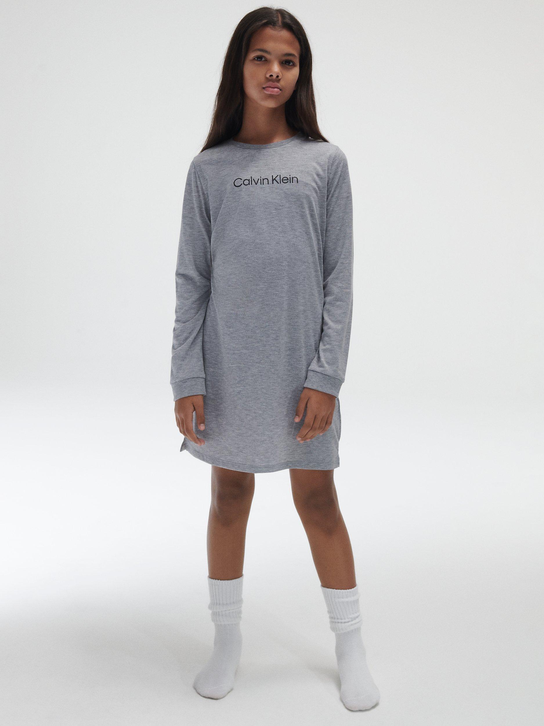 Calvin Klein Kids' Logo Embroidered Night Dress, Light Grey Heather