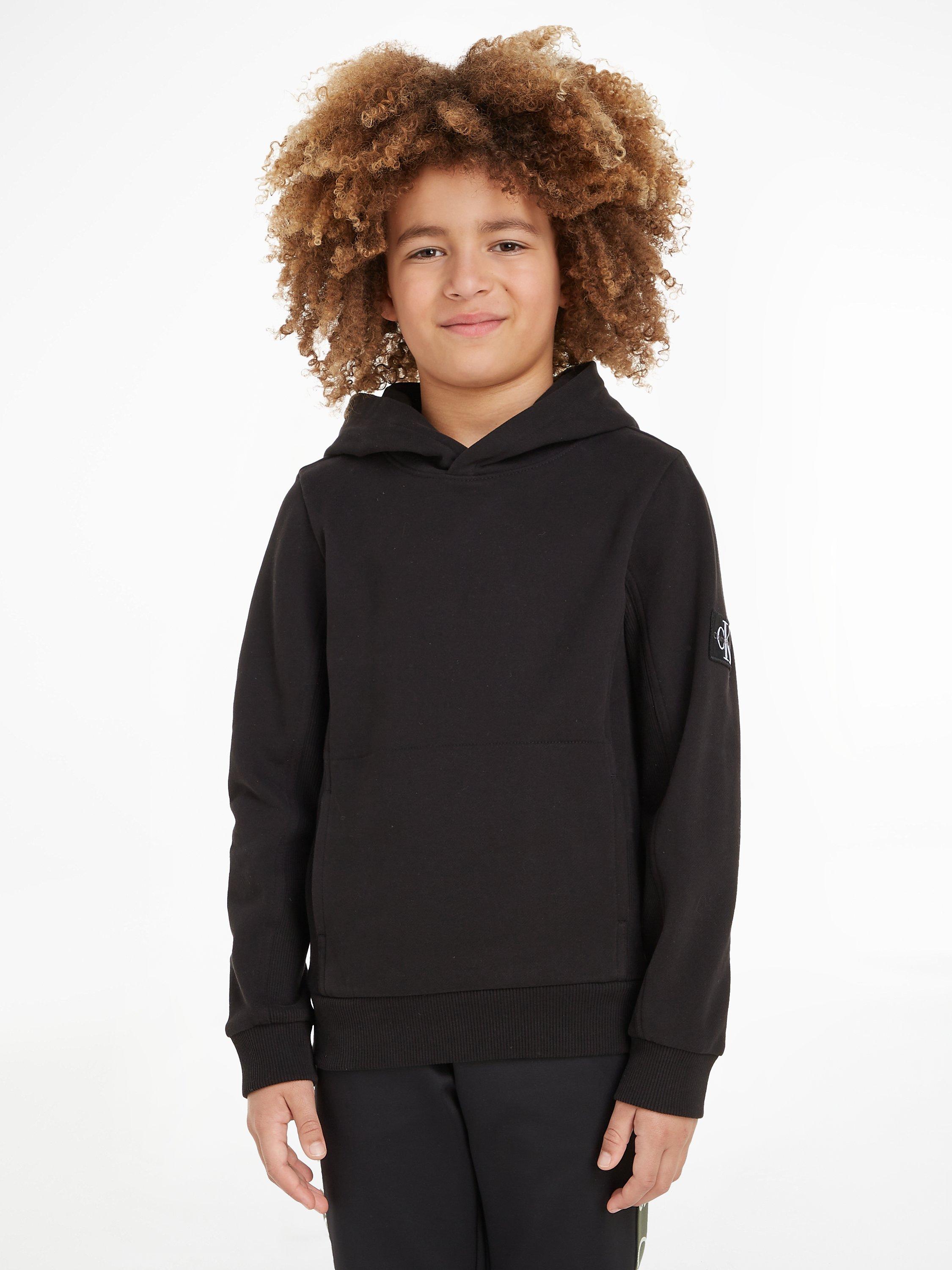 Calvin Klein Kids' CKJ Organic Cotton Badge Logo Rib Hoodie, Ck Black