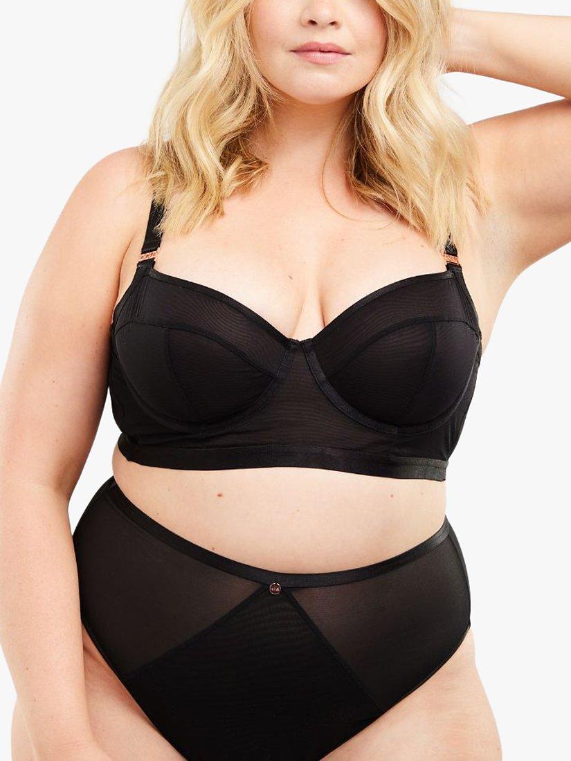 Product image 2 of 3, which shows Oola Lingerie Soft Mesh Longline Balconette Bra, Black, 42DD
