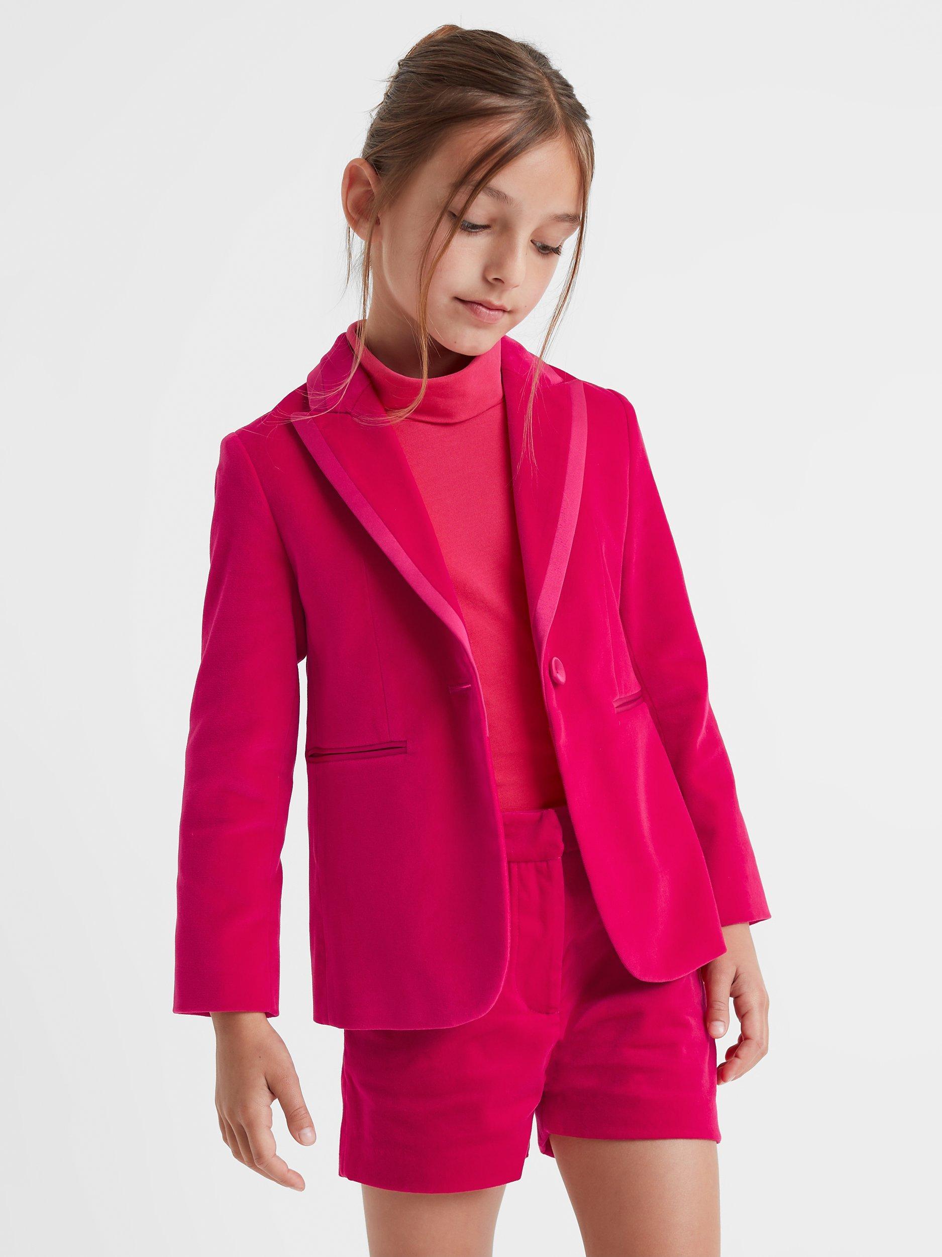 Reiss Kids Bree Velvet Blazer Bright Pink