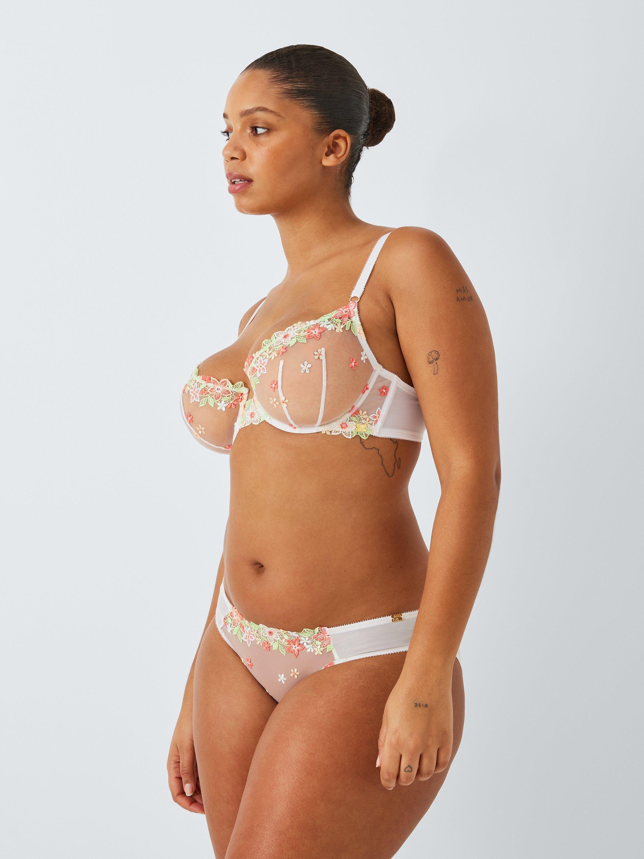 Product image 5 of 11, which shows AND/OR Kiki Floral Crochet Plunge Bra, White/Multi, 38DD
