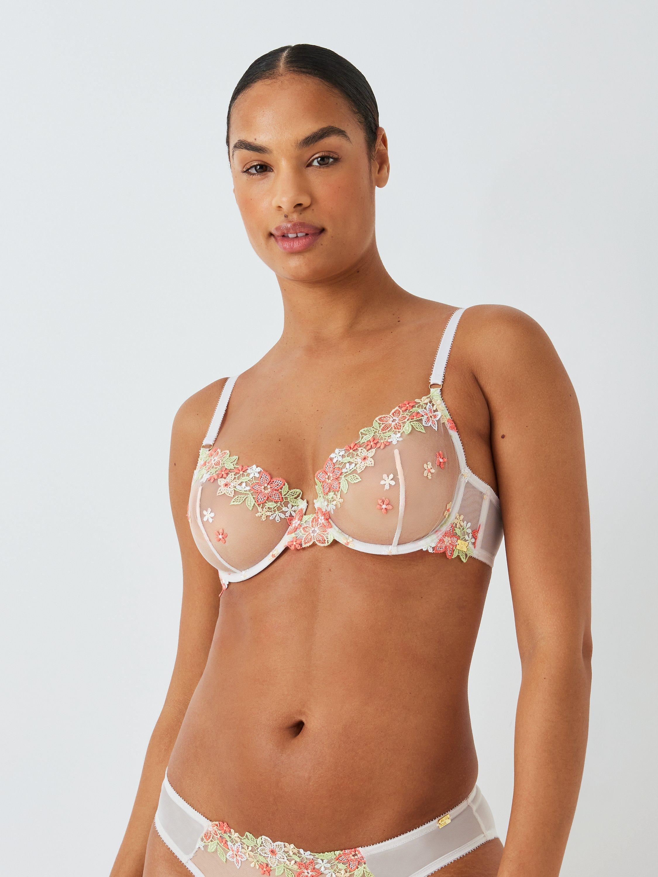 Product image 7 of 11, which shows AND/OR Kiki Floral Crochet Plunge Bra, White/Multi, 38DD