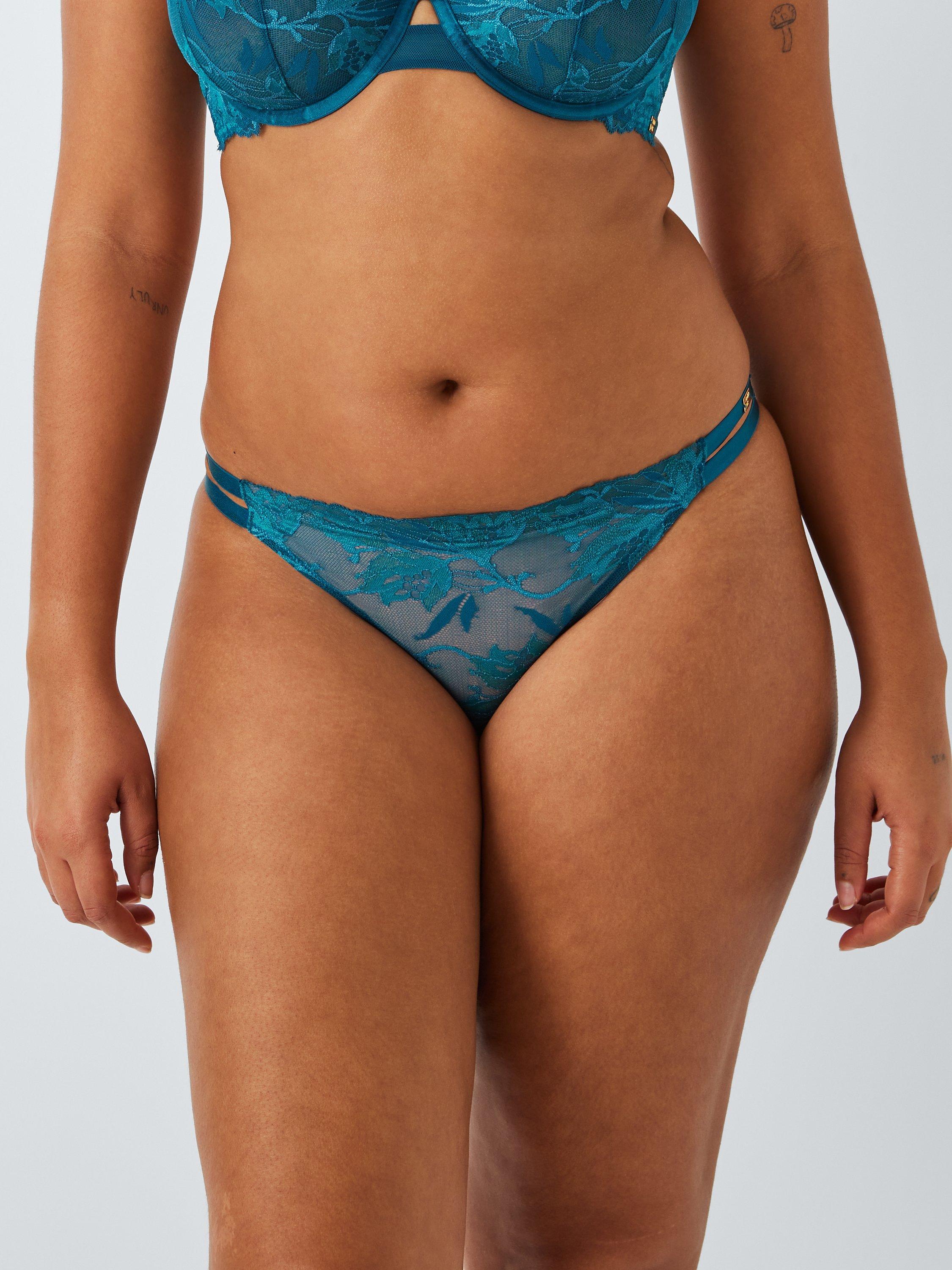Product image 1 of 11, which shows AND/OR Alexis Soft Bloom Lace Thong, Teal Blue, 18