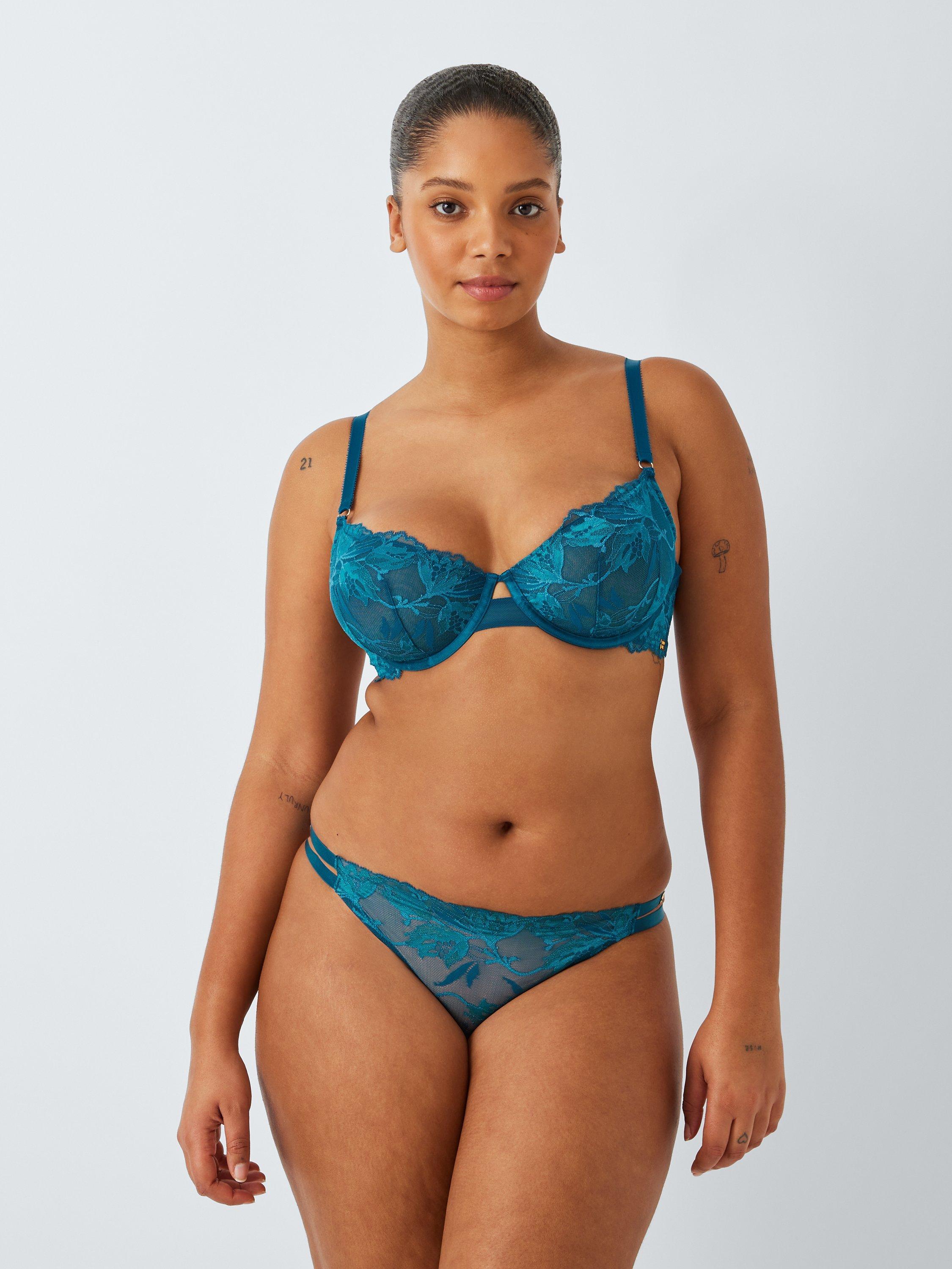 Product image 3 of 11, which shows AND/OR Alexis Soft Bloom Lace Thong, Teal Blue, 18