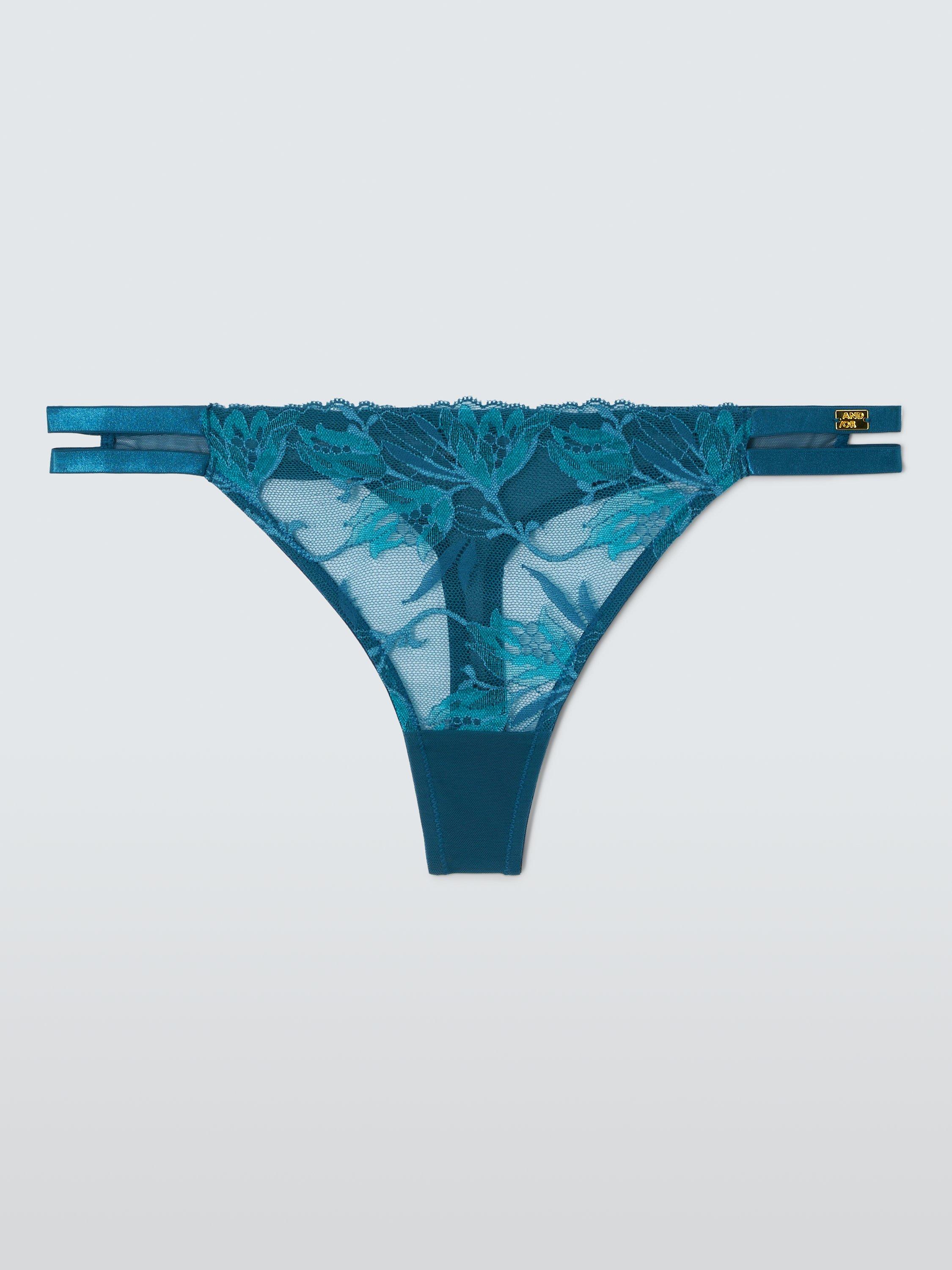 Product image 4 of 11, which shows AND/OR Alexis Soft Bloom Lace Thong, Teal Blue, 18