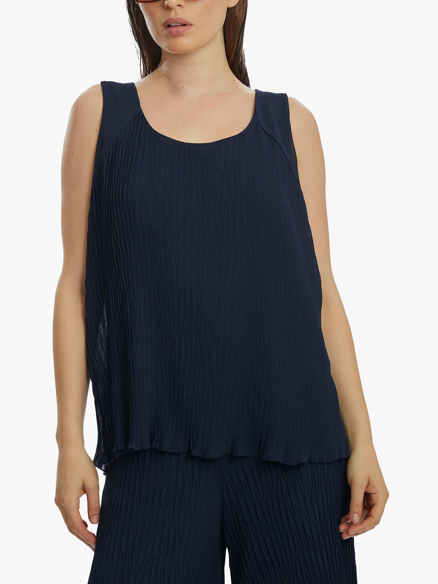 James Lakeland Pleated Sleeveless Top, Navy, 8